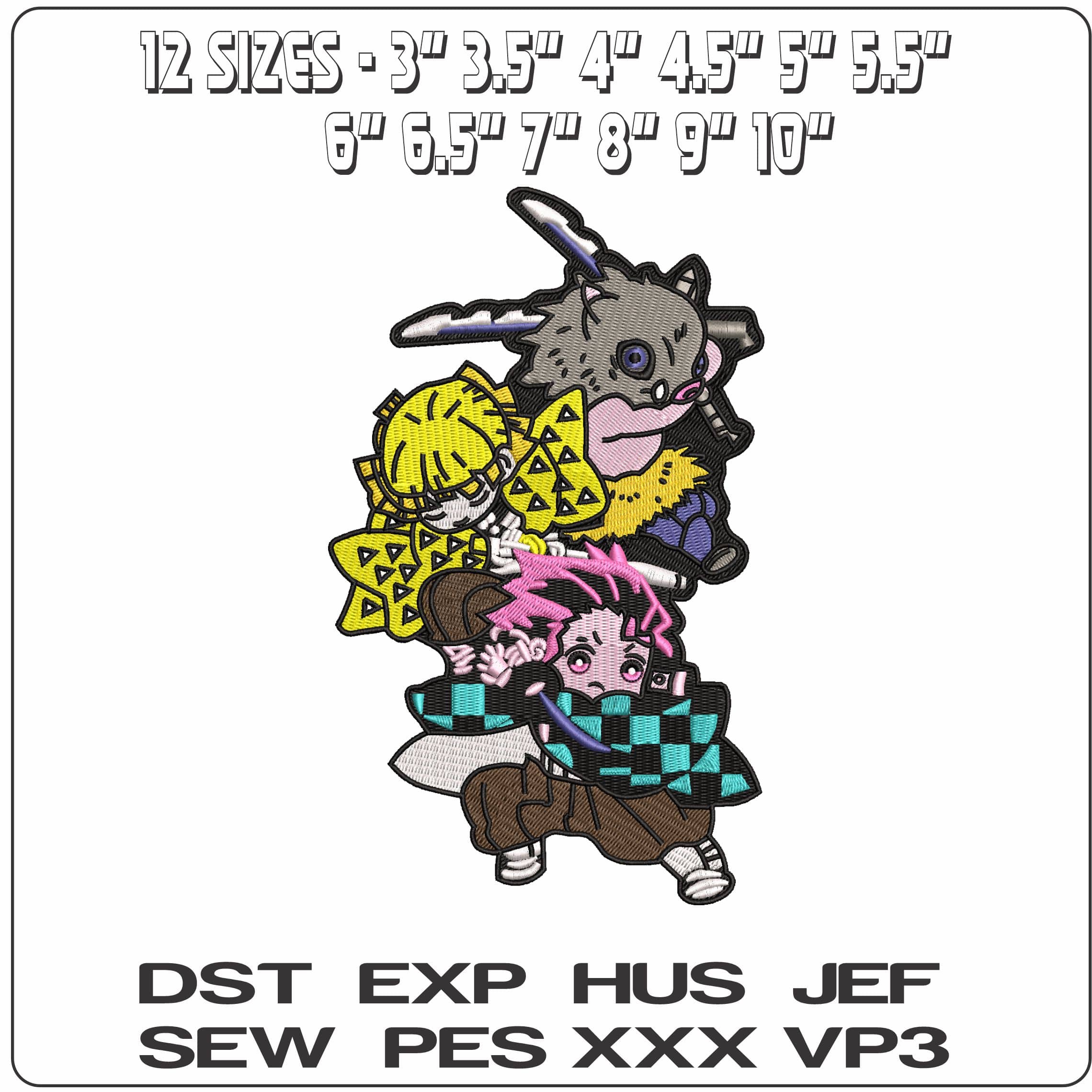 Tanjiro Zenitsu Inosuke Demon Slayer Anime  - Elegant embroidery design file - instant download — view 2