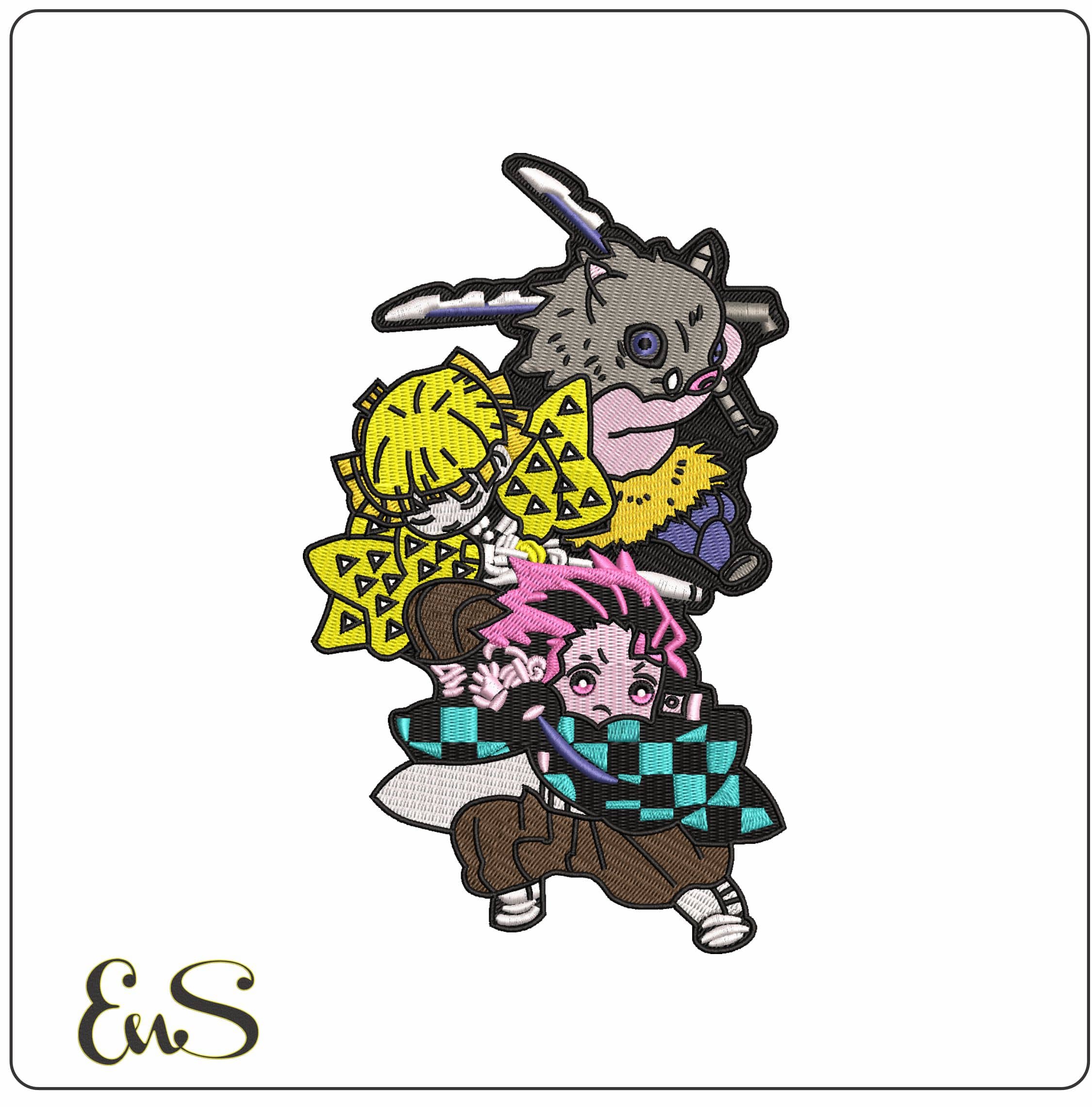 Tanjiro Zenitsu Inosuke Demon Slayer Anime  - Elegant embroidery design file - instant download