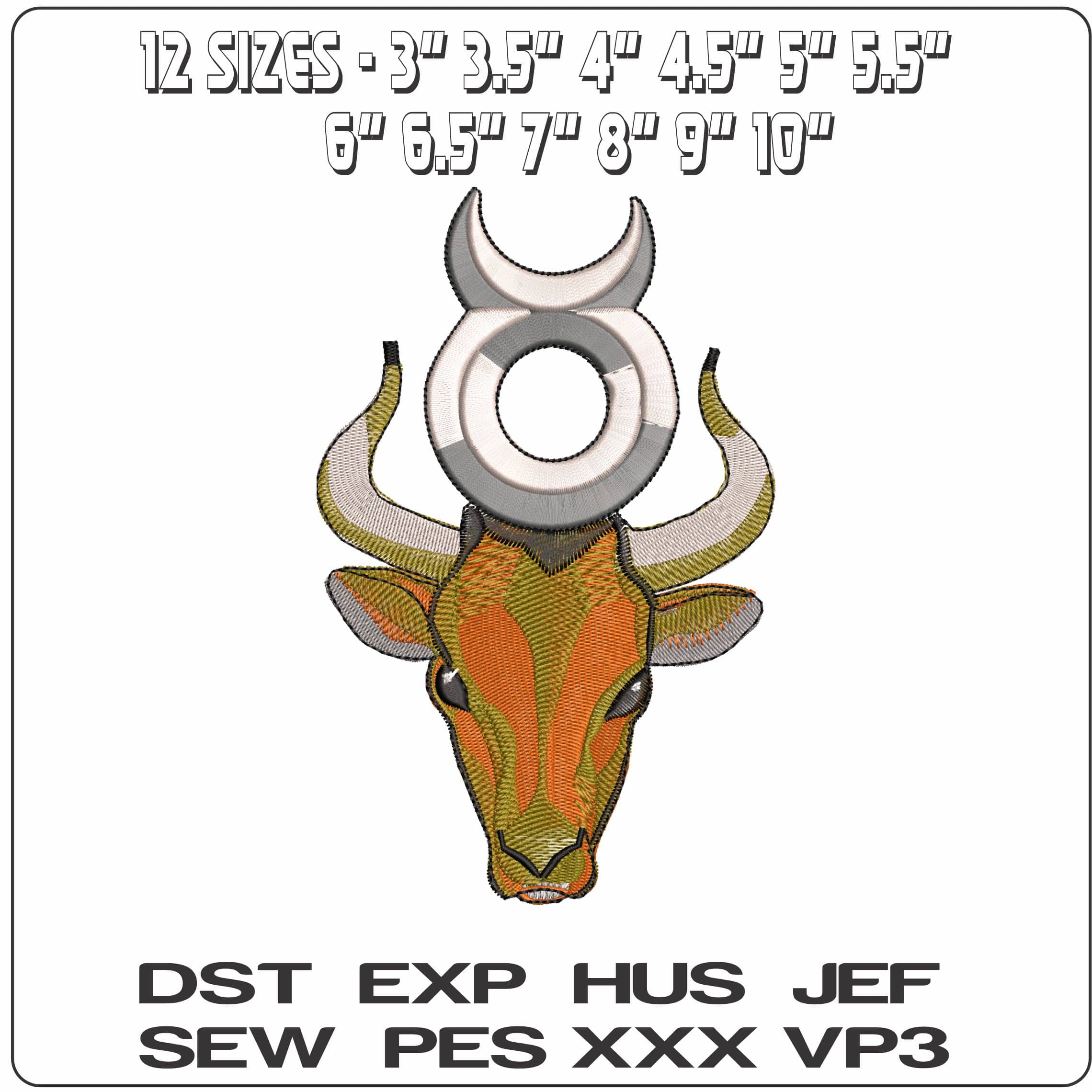 Taurus Bull and Symbol Zodiac  - Elegant embroidery design file - instant download — view 2