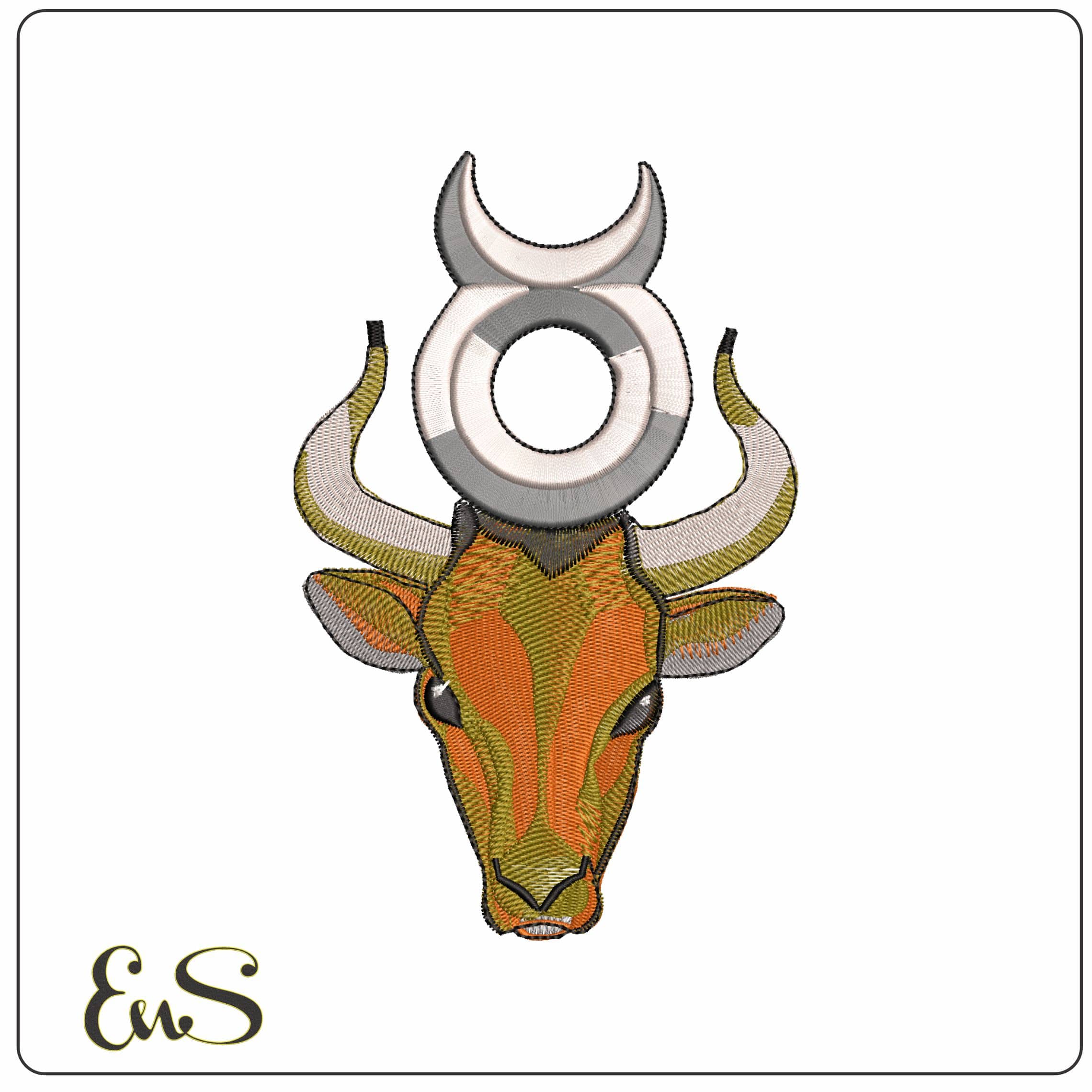 Taurus Bull and Symbol Zodiac  - Elegant embroidery design file - instant download