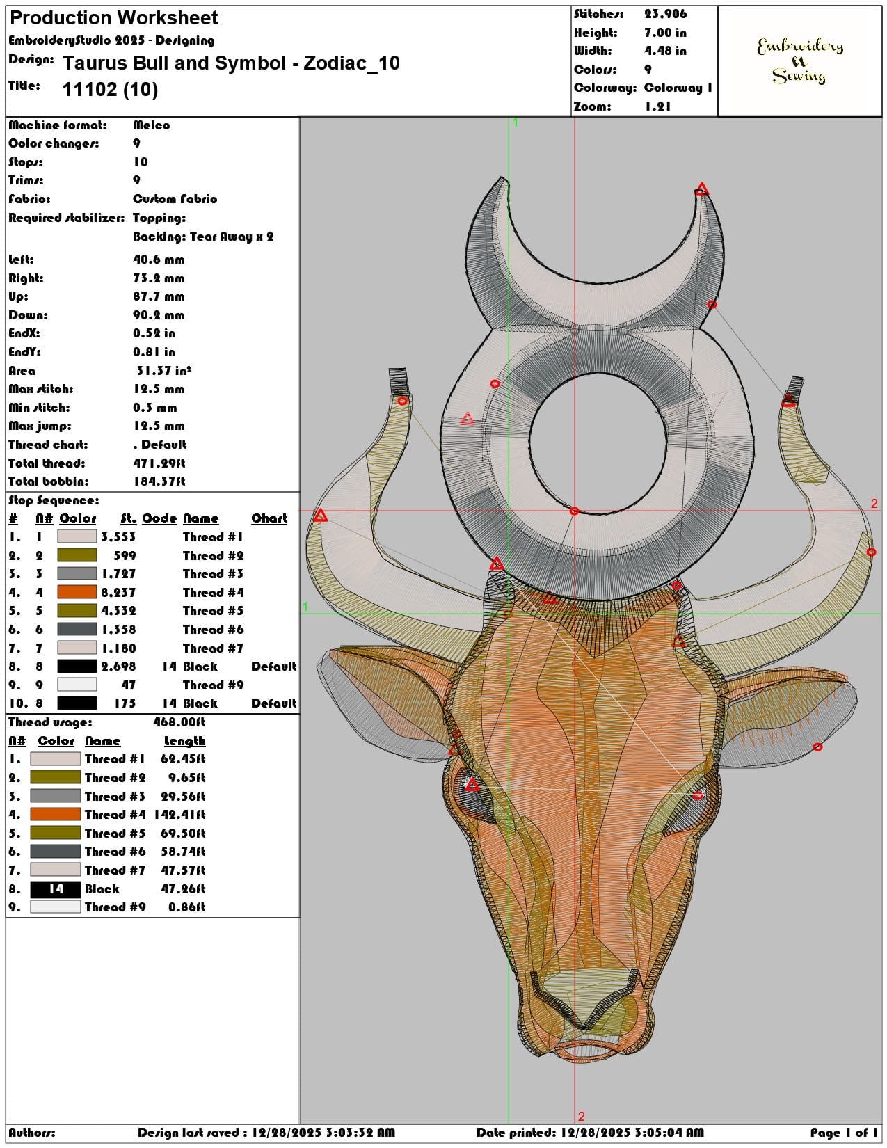 Taurus Bull and Symbol Zodiac  - Elegant embroidery design file - instant download — view 3