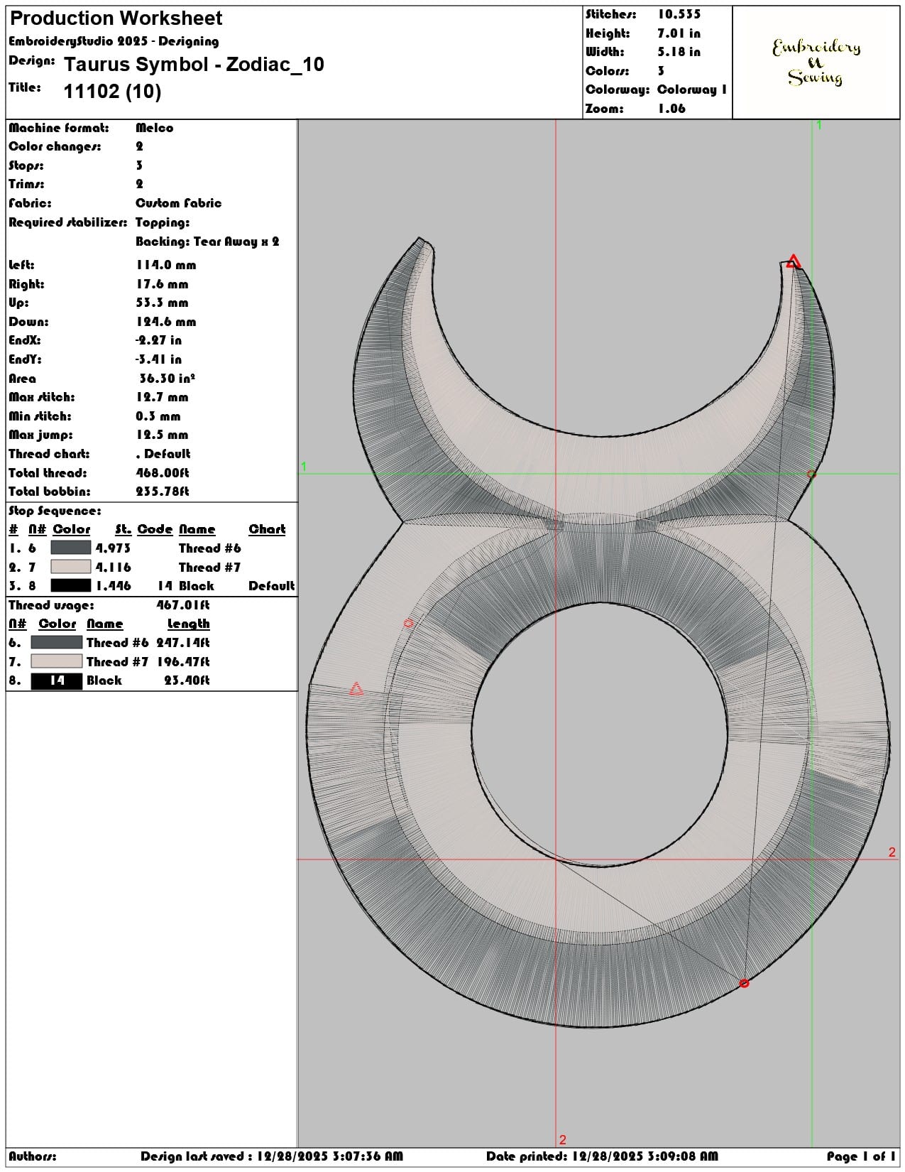 Taurus Symbol Zodiac  - Elegant embroidery design file - instant download — view 3