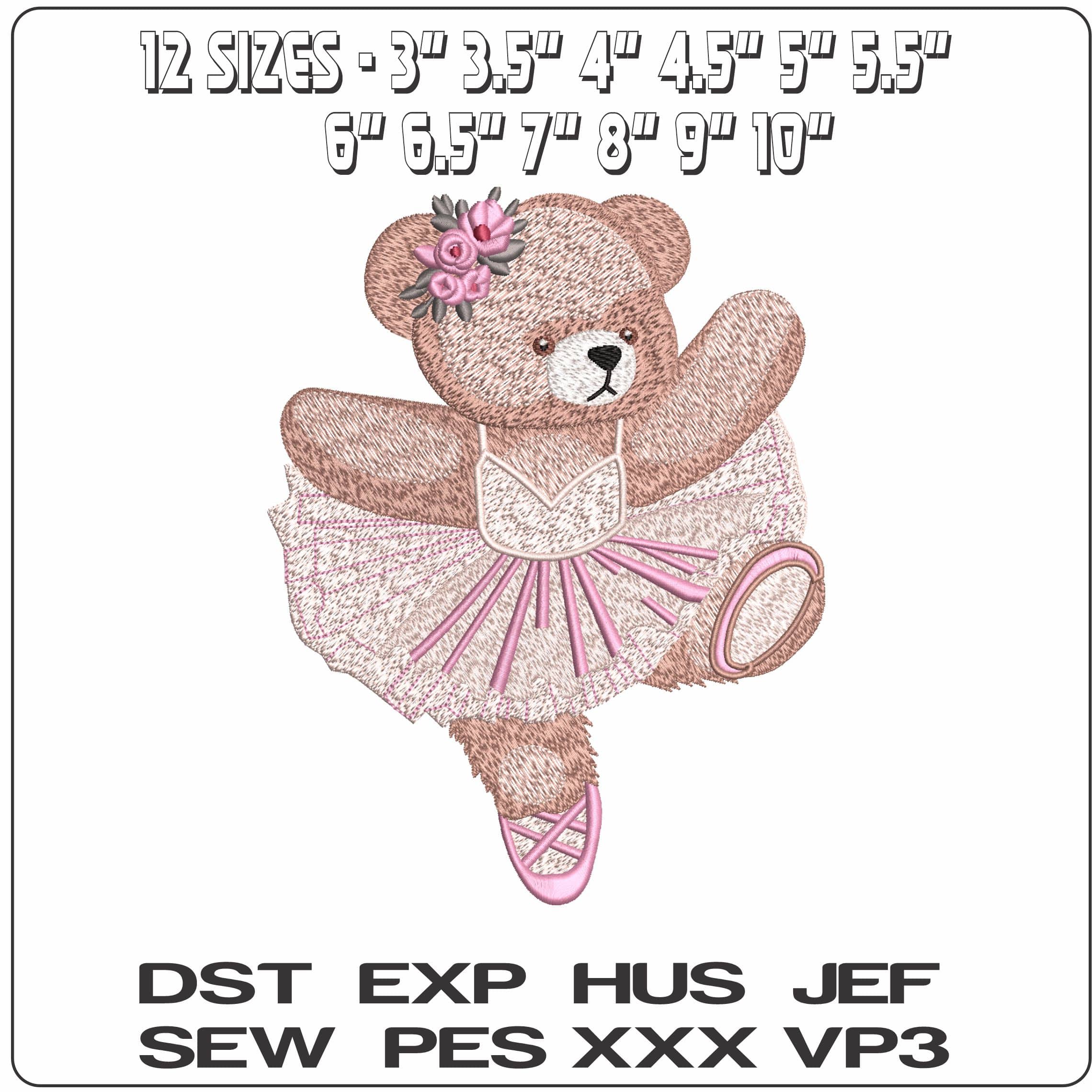 Teddy Bear Ballerina  - Elegant embroidery design file - instant download — view 2