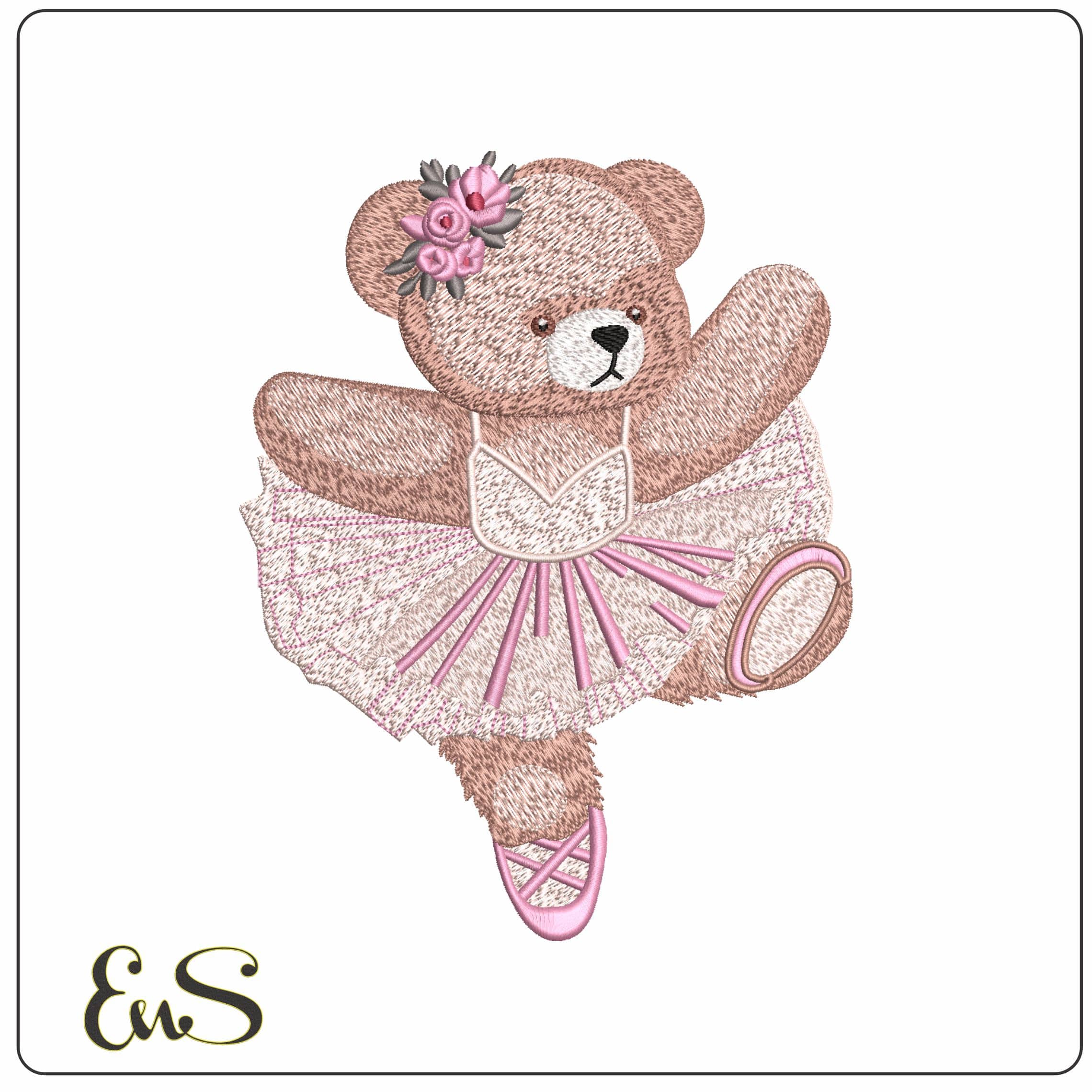 Teddy Bear Ballerina  - Elegant embroidery design file - instant download