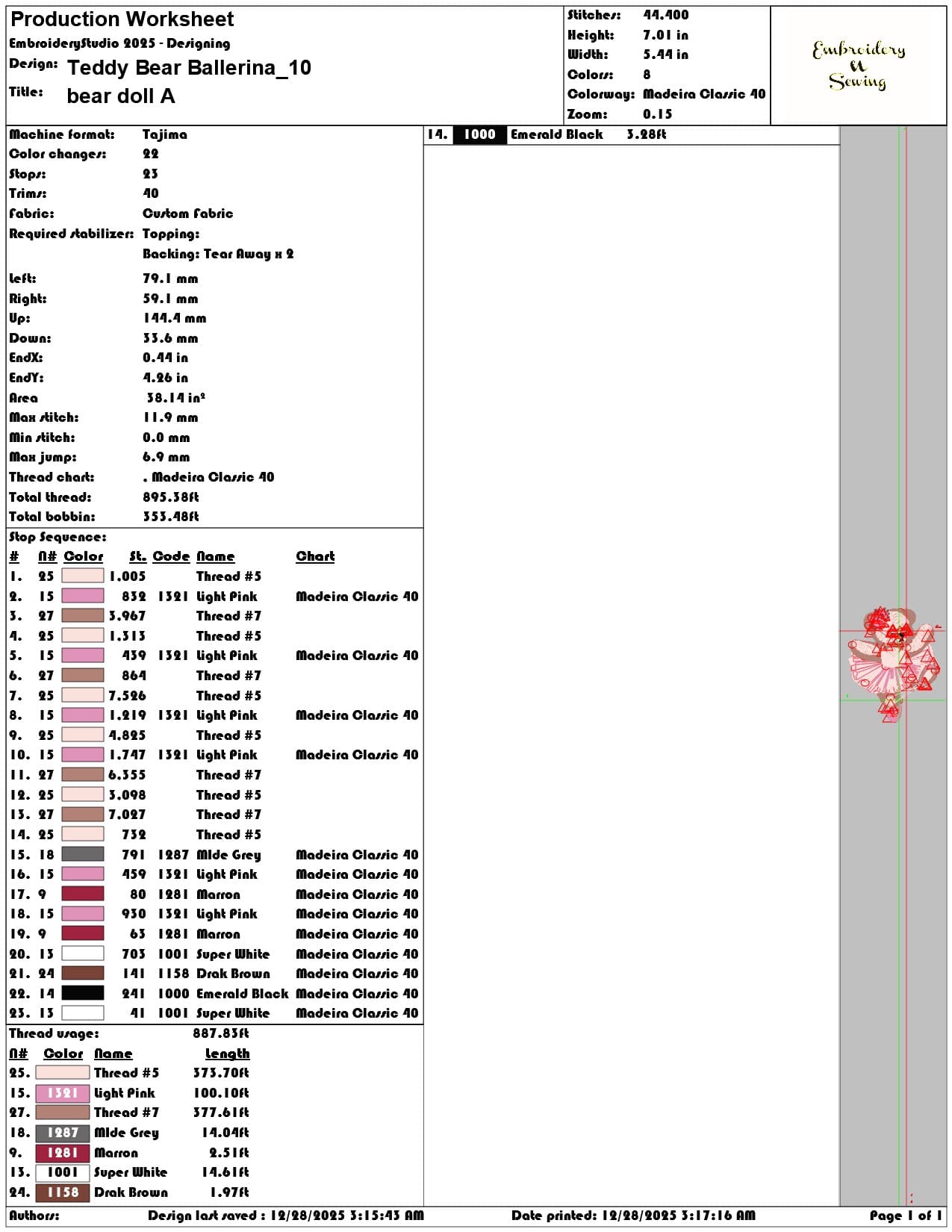 Teddy Bear Ballerina  - Elegant embroidery design file - instant download — view 3