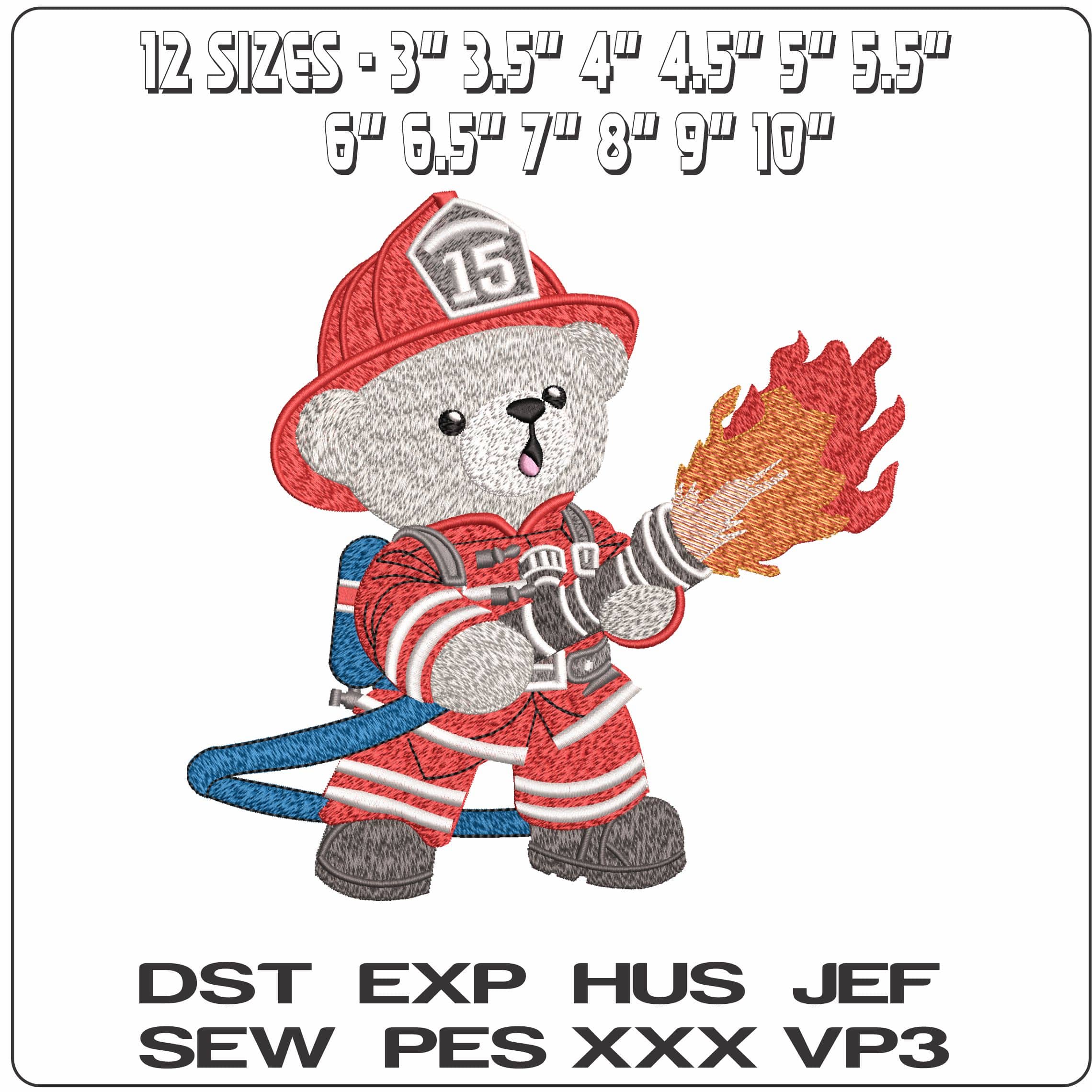 Teddy Bear Fireman  - Elegant embroidery design file - instant download — view 2