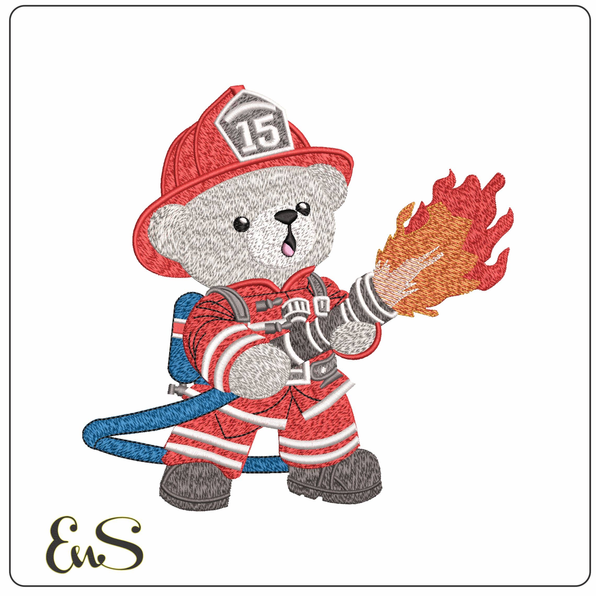 Teddy Bear Fireman  - Elegant embroidery design file - instant download