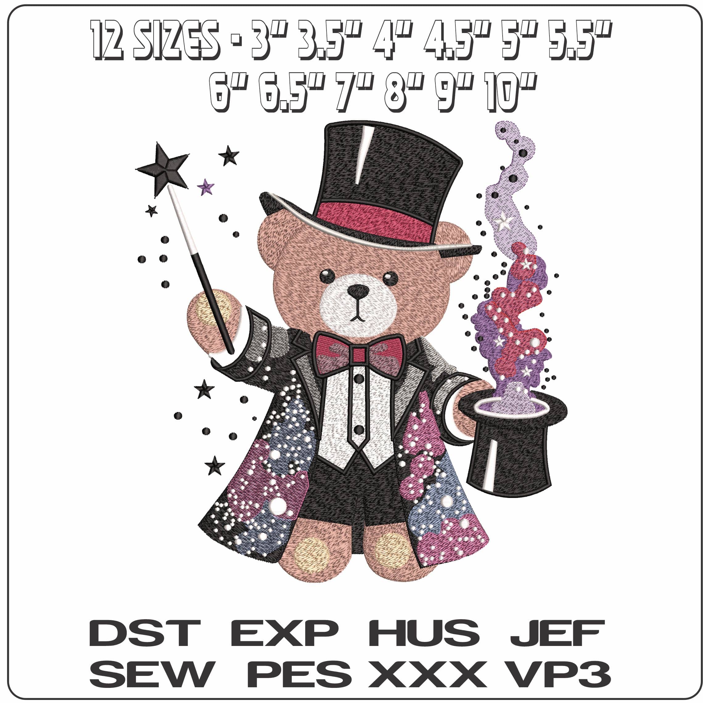 Teddy Bear Magician  - Elegant embroidery design file - instant download — view 2
