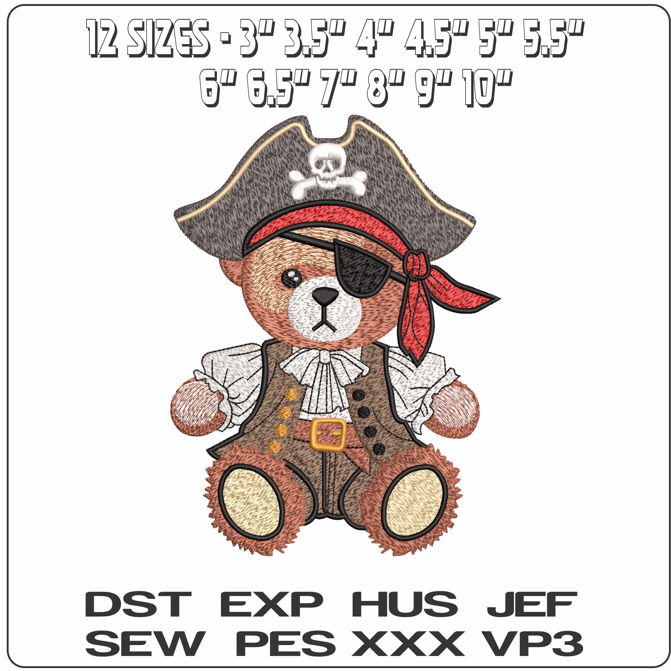 Teddy Bear Pirate  - Elegant embroidery design file - instant download — view 2