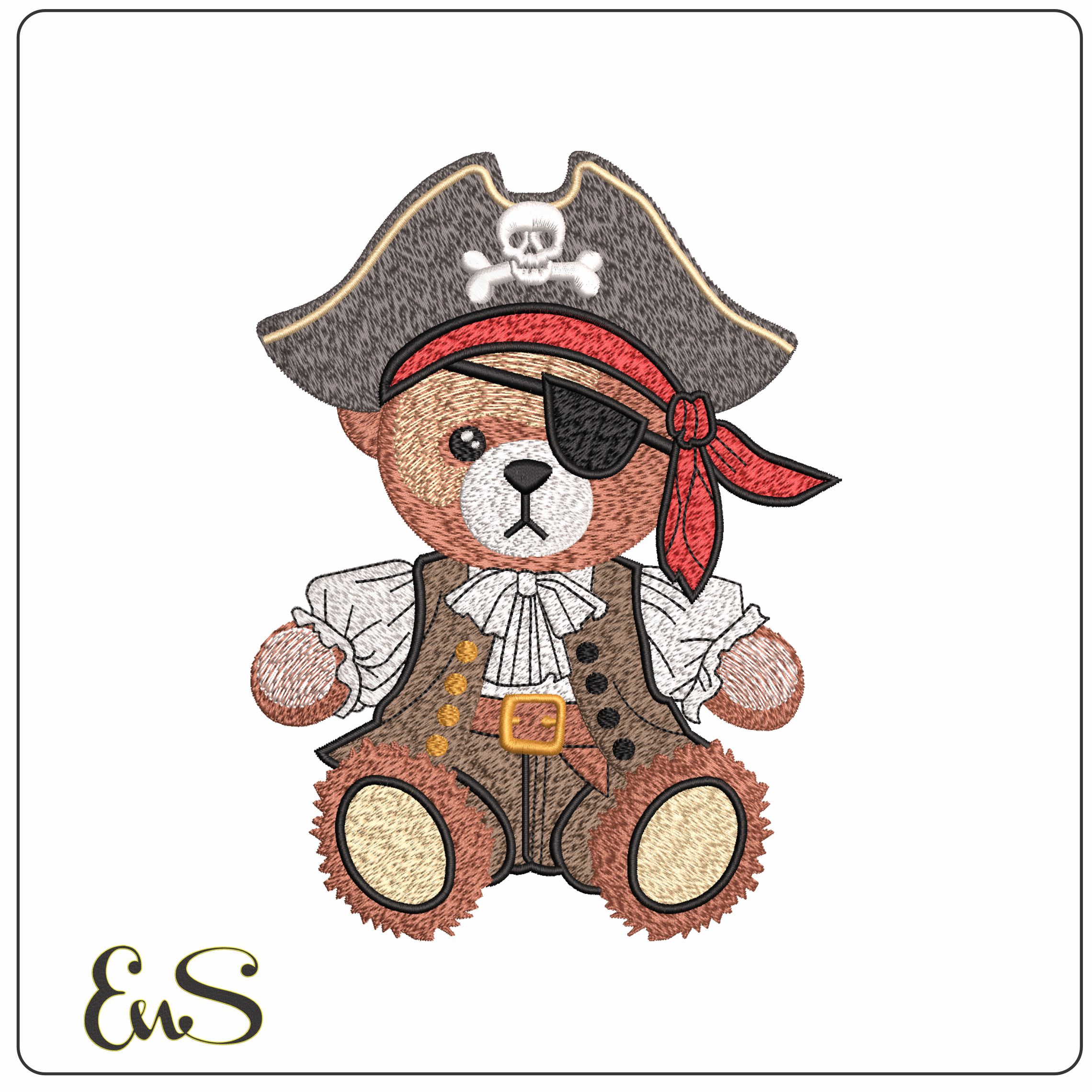 Teddy Bear Pirate  - Elegant embroidery design file - instant download