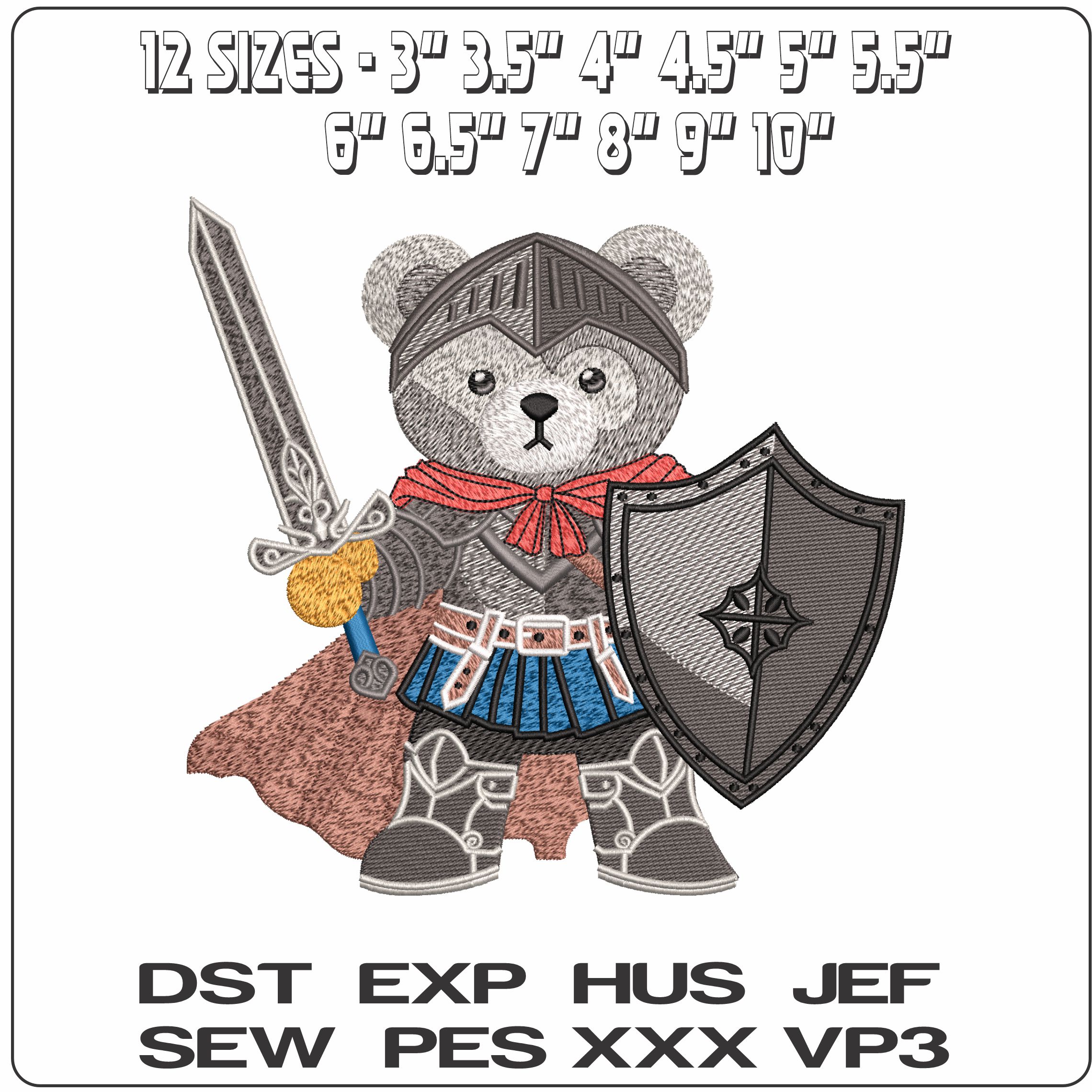 Teddy Bear Warrior  - Elegant embroidery design file - instant download — view 2