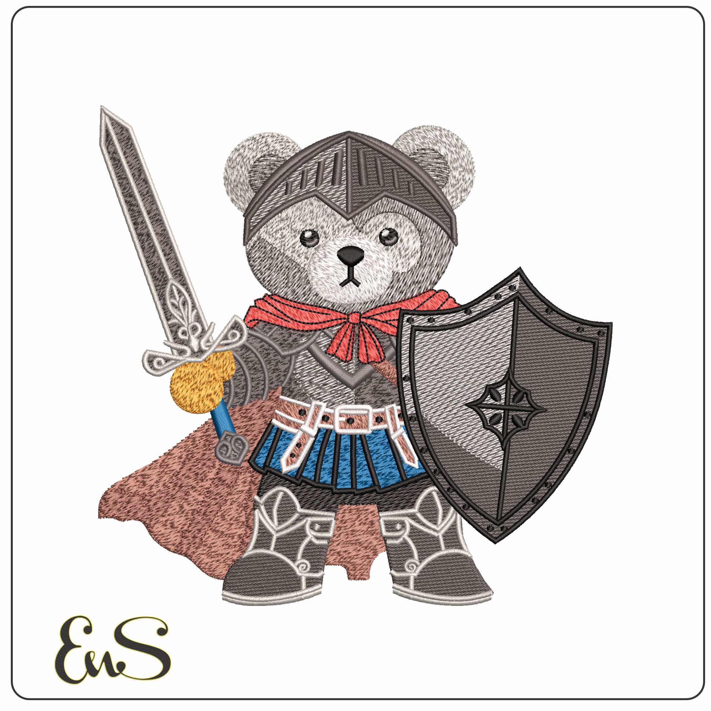 Teddy Bear Warrior  - Elegant embroidery design file - instant download