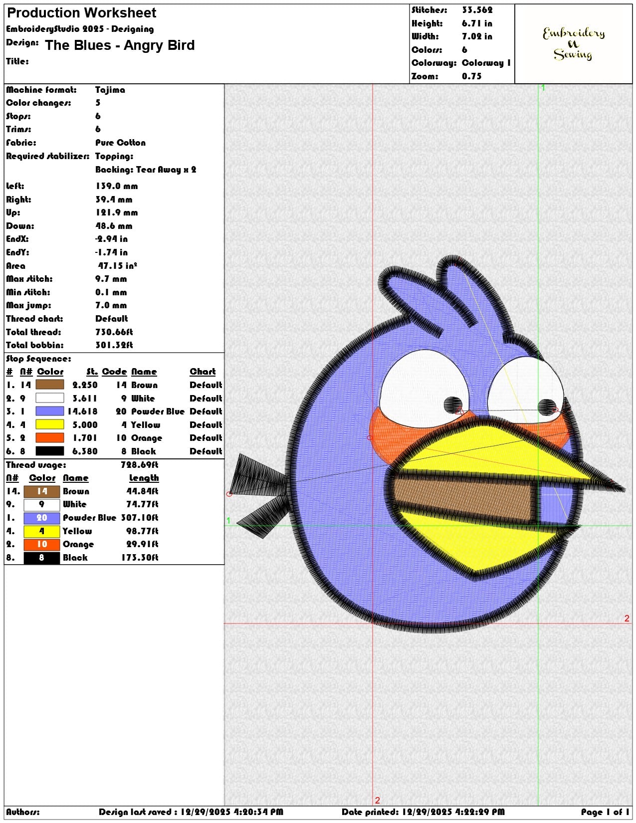 The Blues Angry Bird  - Elegant embroidery design file - instant download — view 3