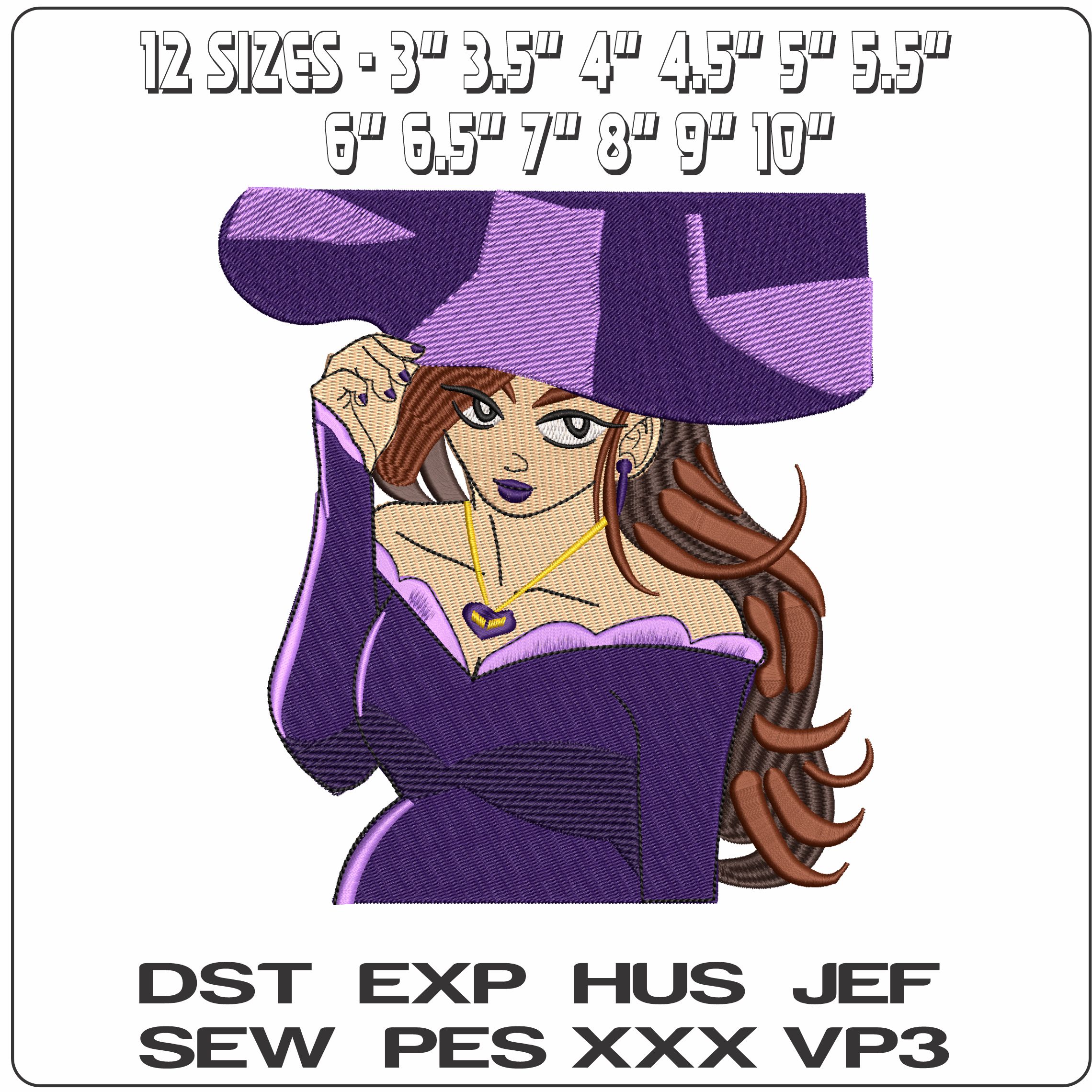 The Purple Witch  - Elegant embroidery design file - instant download — view 2