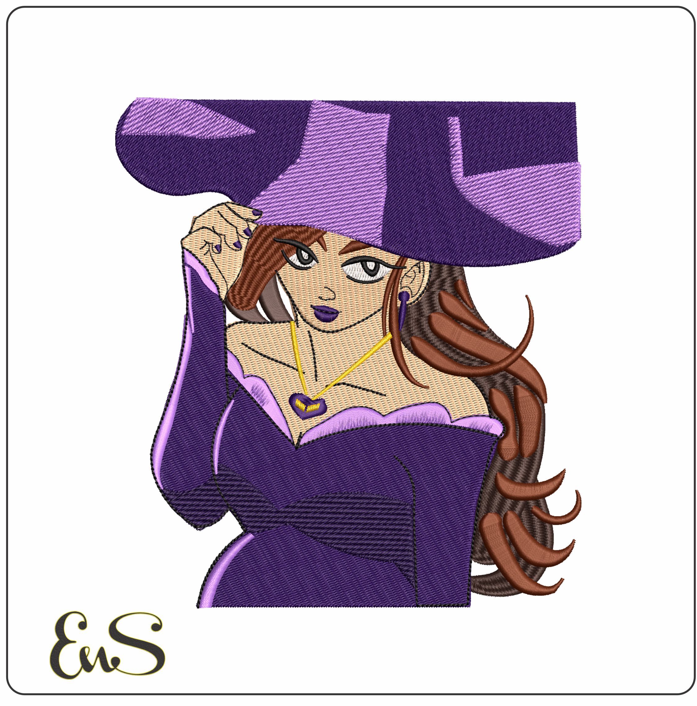 The Purple Witch  - Elegant embroidery design file - instant download