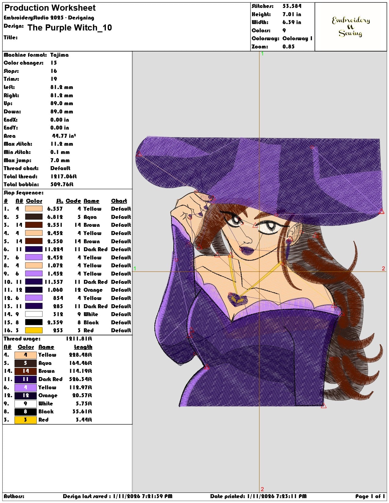 The Purple Witch  - Elegant embroidery design file - instant download — view 3
