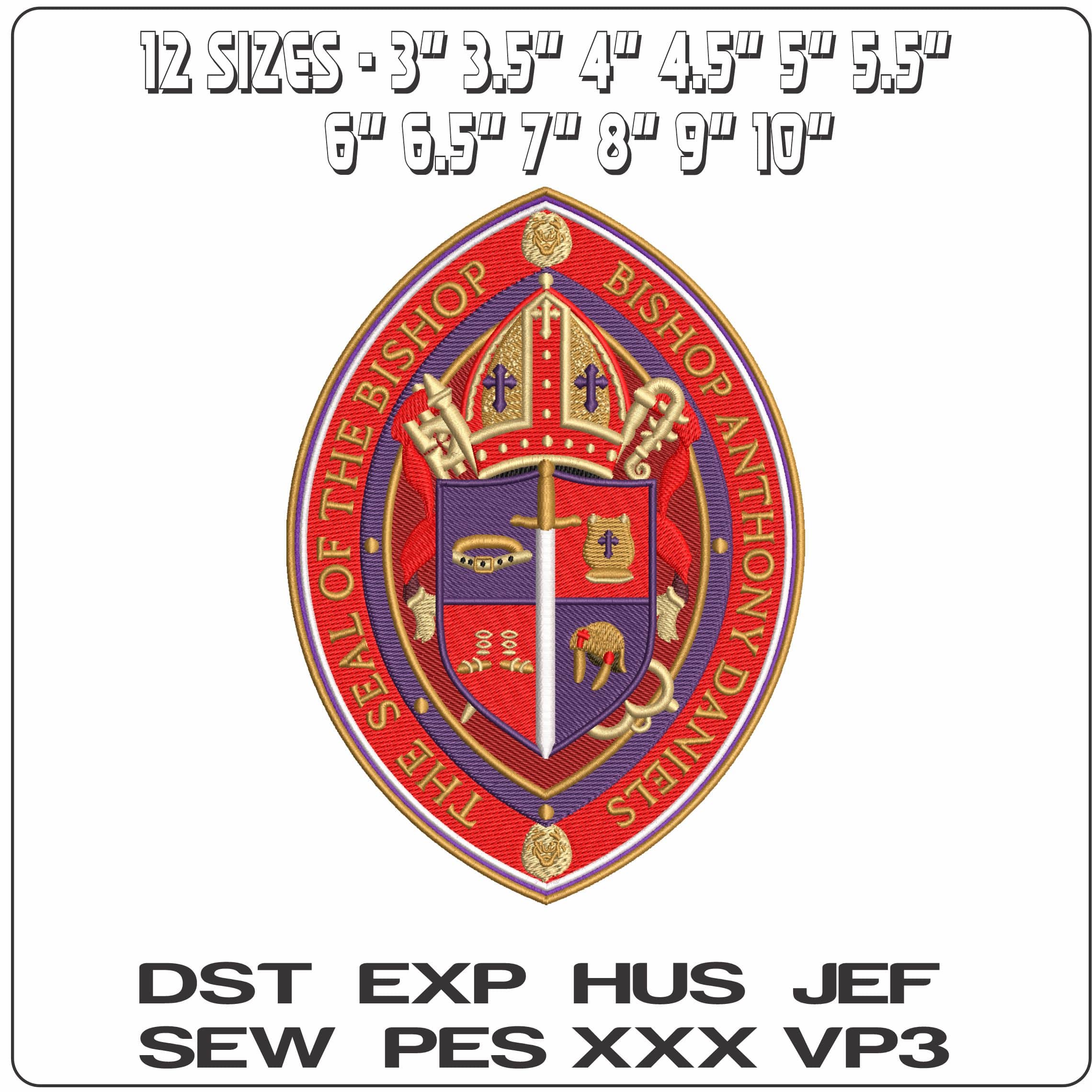 The Seal of the Bishop  - Elegant embroidery design file - instant download — view 2