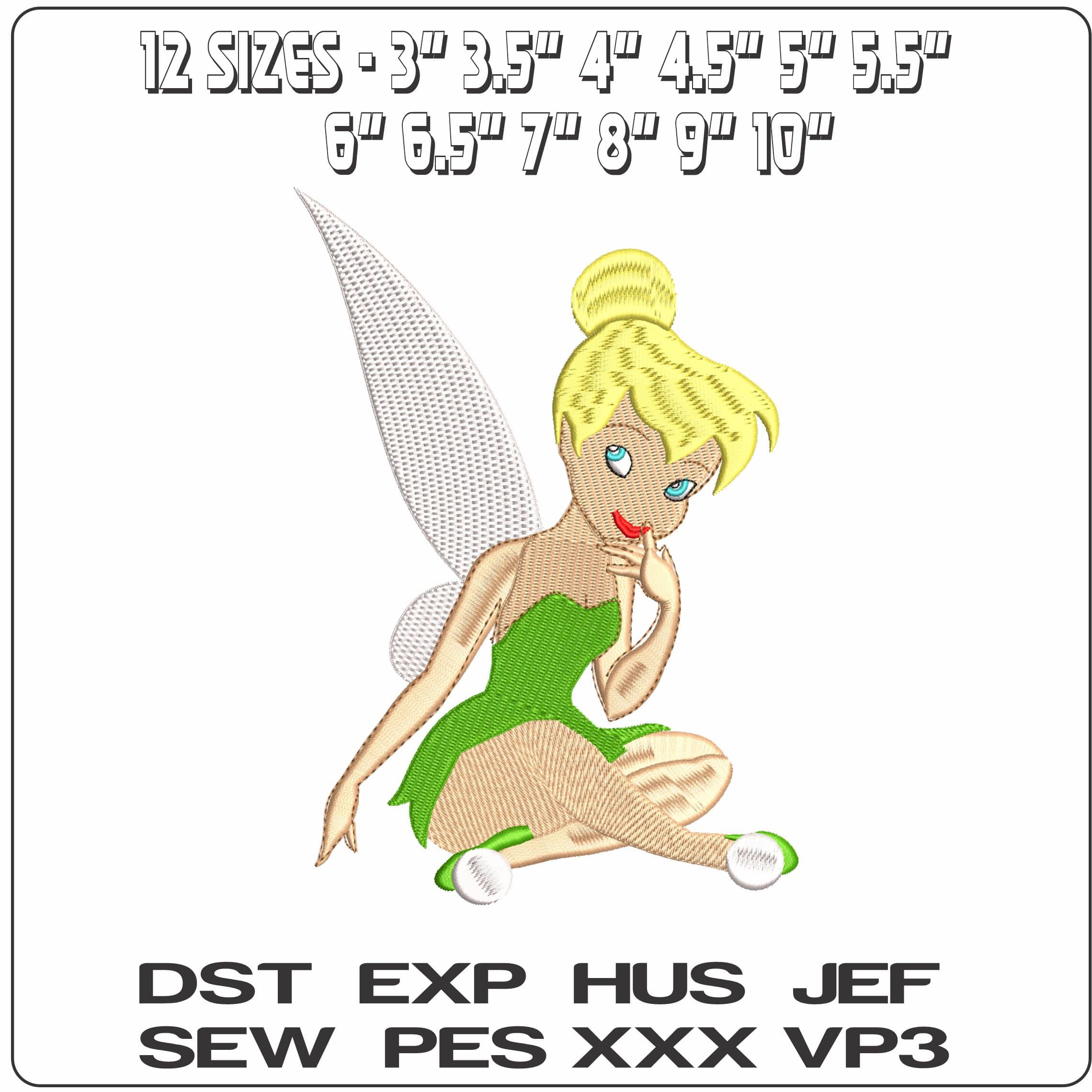 Tinker Bell Sitting Peter Pan Cartoon  - Elegant embroidery design file - instant download — view 2