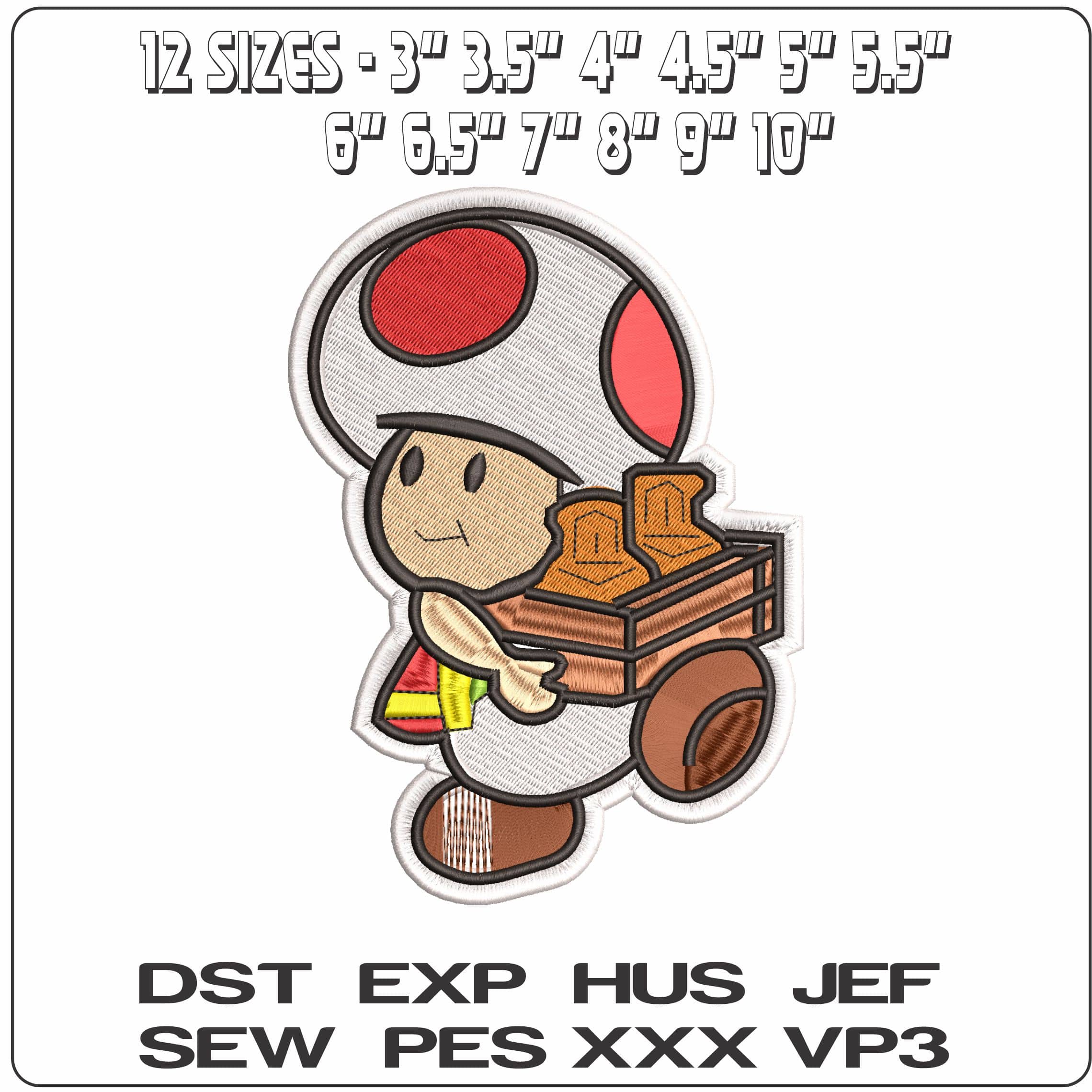 Toad Carrying Potions Super Mario Bros  - Elegant embroidery design file - instant download — view 2