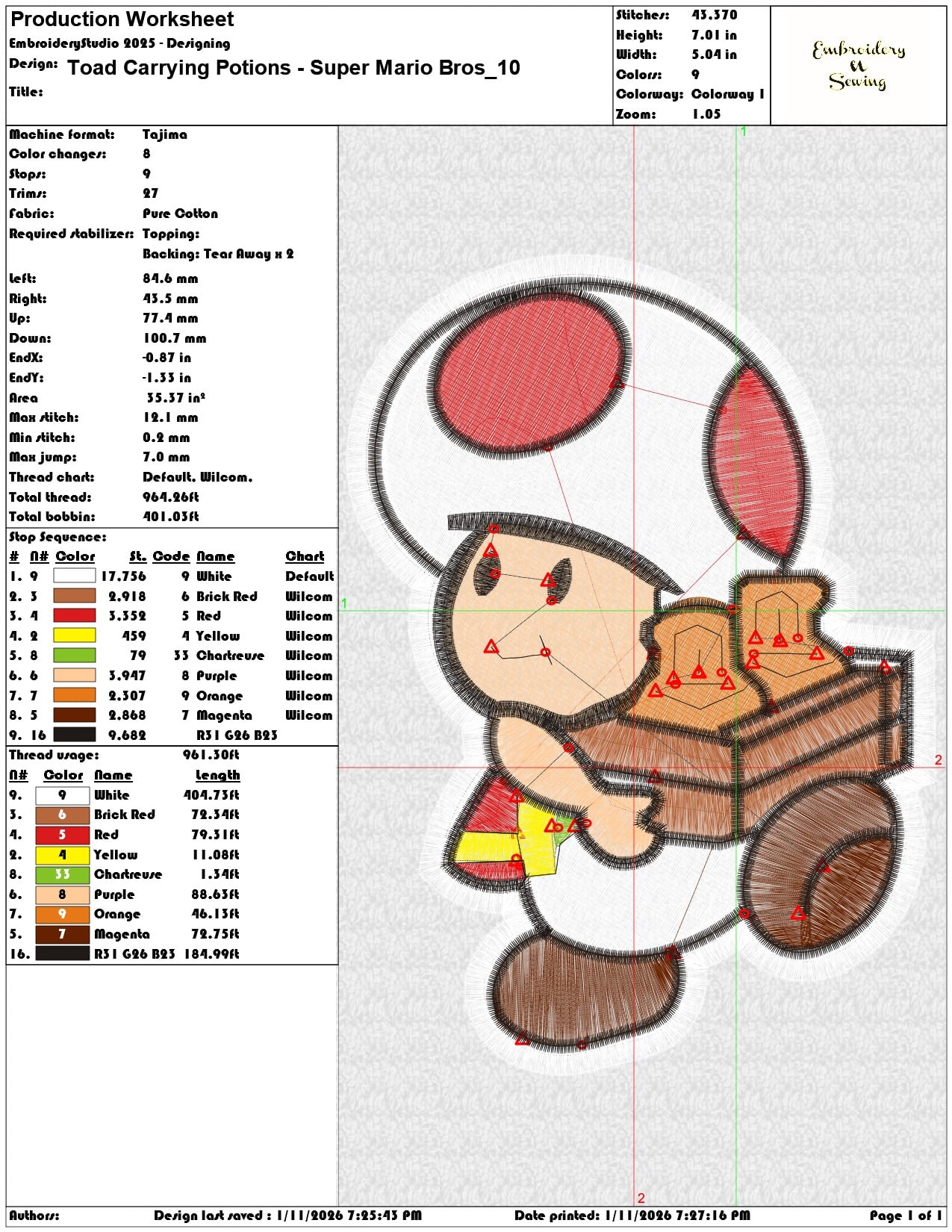 Toad Carrying Potions Super Mario Bros  - Elegant embroidery design file - instant download — view 3