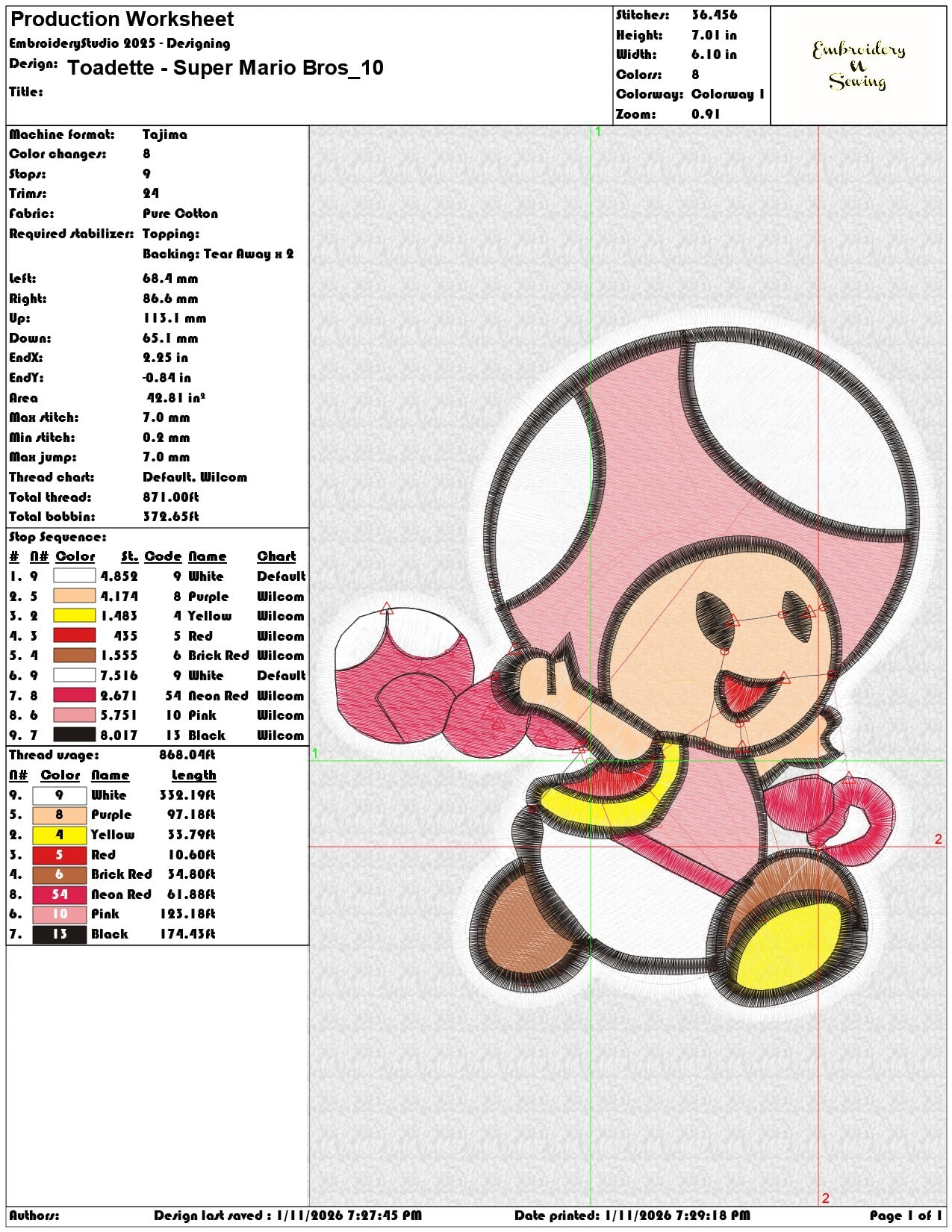 Toadette Super Mario Bros  - Elegant embroidery design file - instant download — view 3