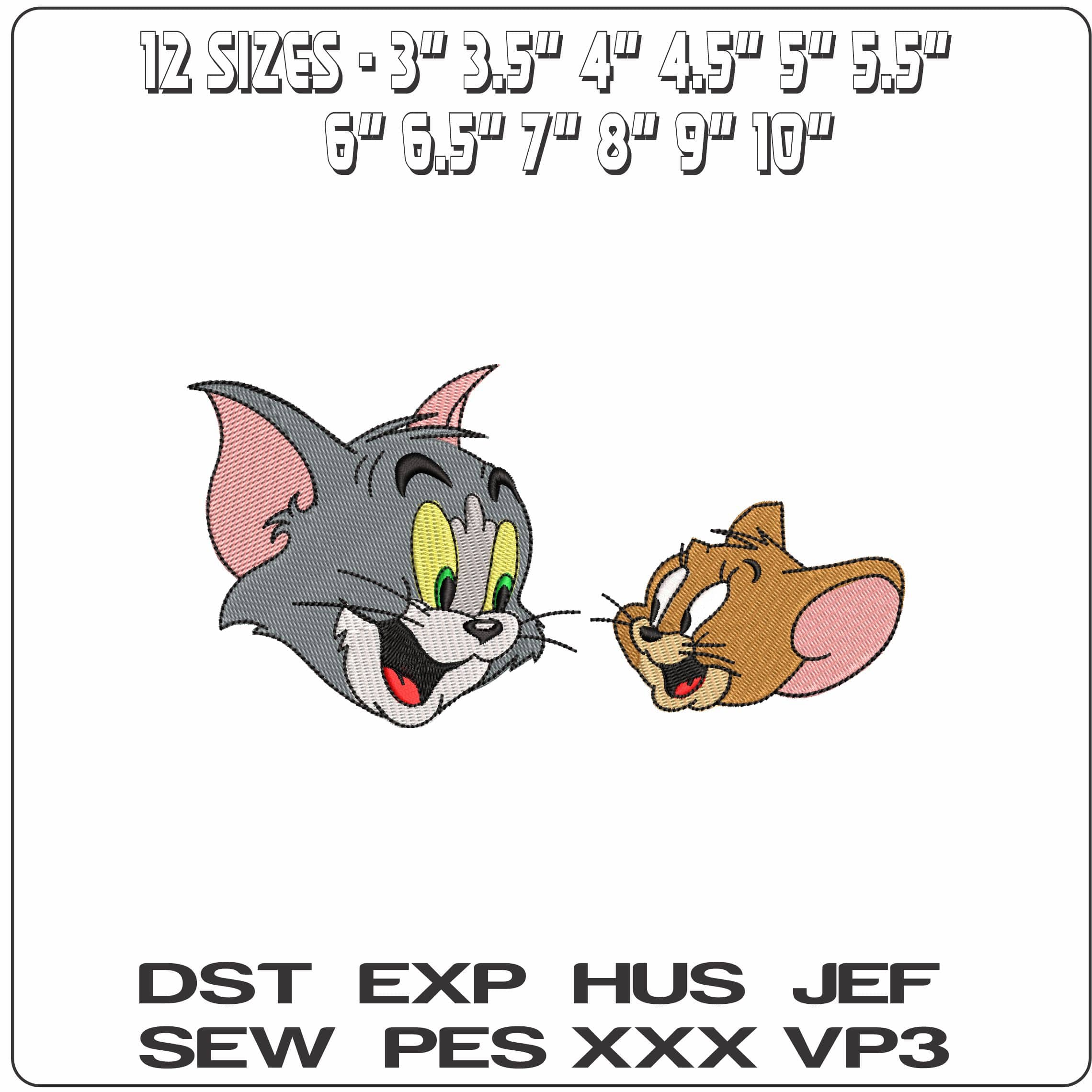 Tom and Jerry Heads  - Elegant embroidery design file - instant download — view 2