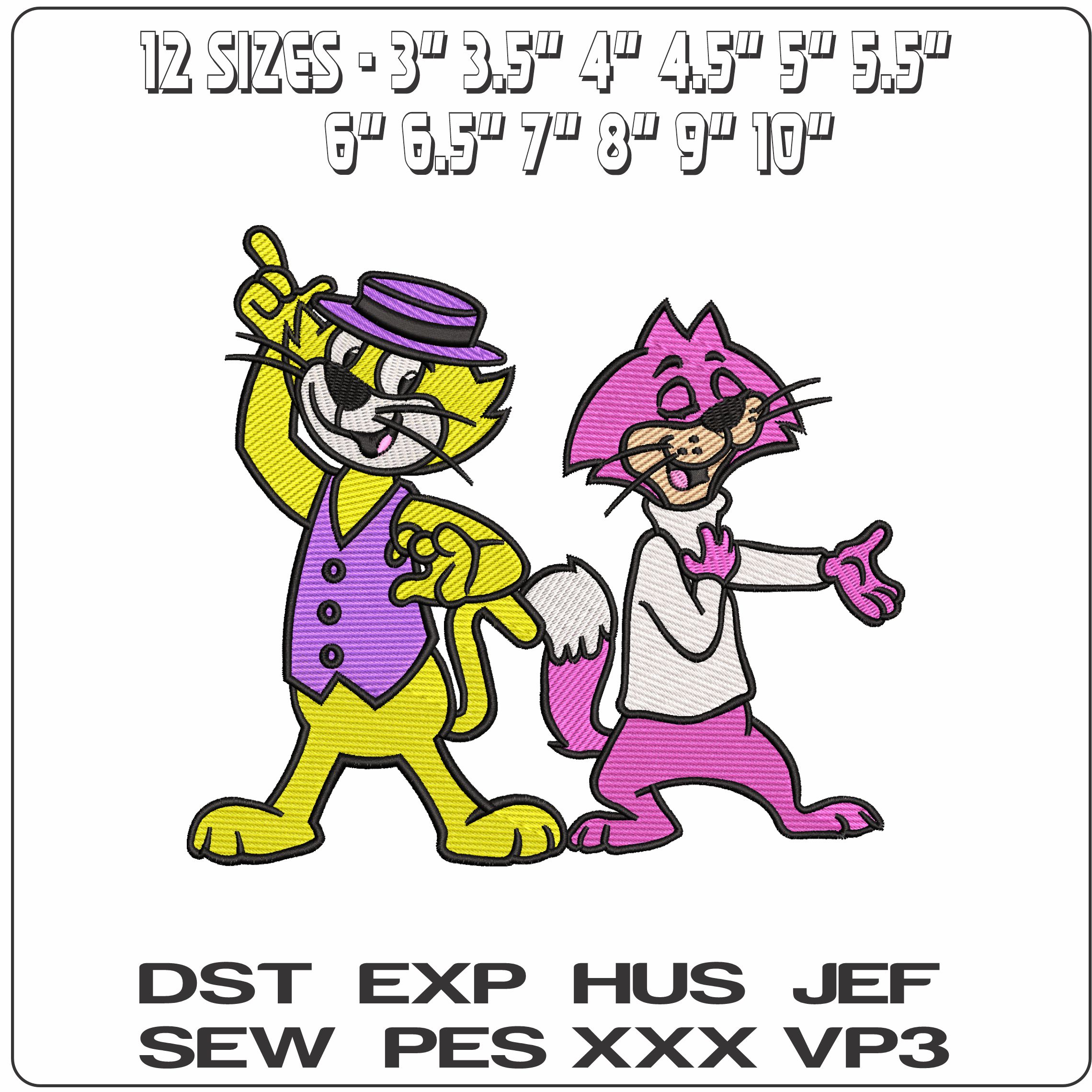 Top Cat and Fancy Fancy Top Cat Cartoon  - Elegant embroidery design file - instant download — view 2