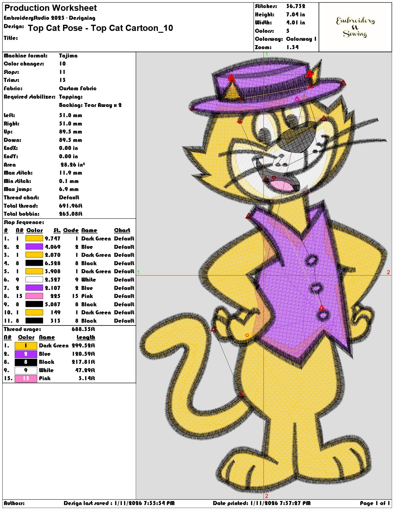 Top Cat Pose Top Cat Cartoon  - Elegant embroidery design file - instant download — view 3