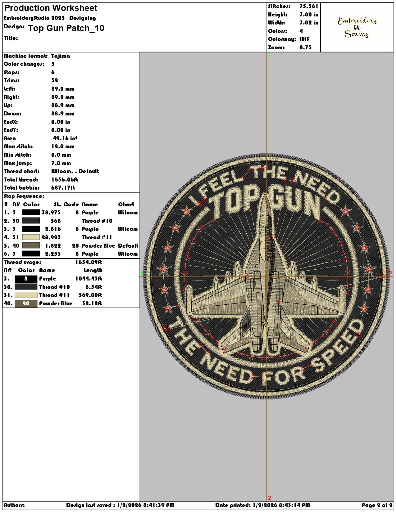 Top Gun Patch  - Elegant embroidery design file - instant download — view 3