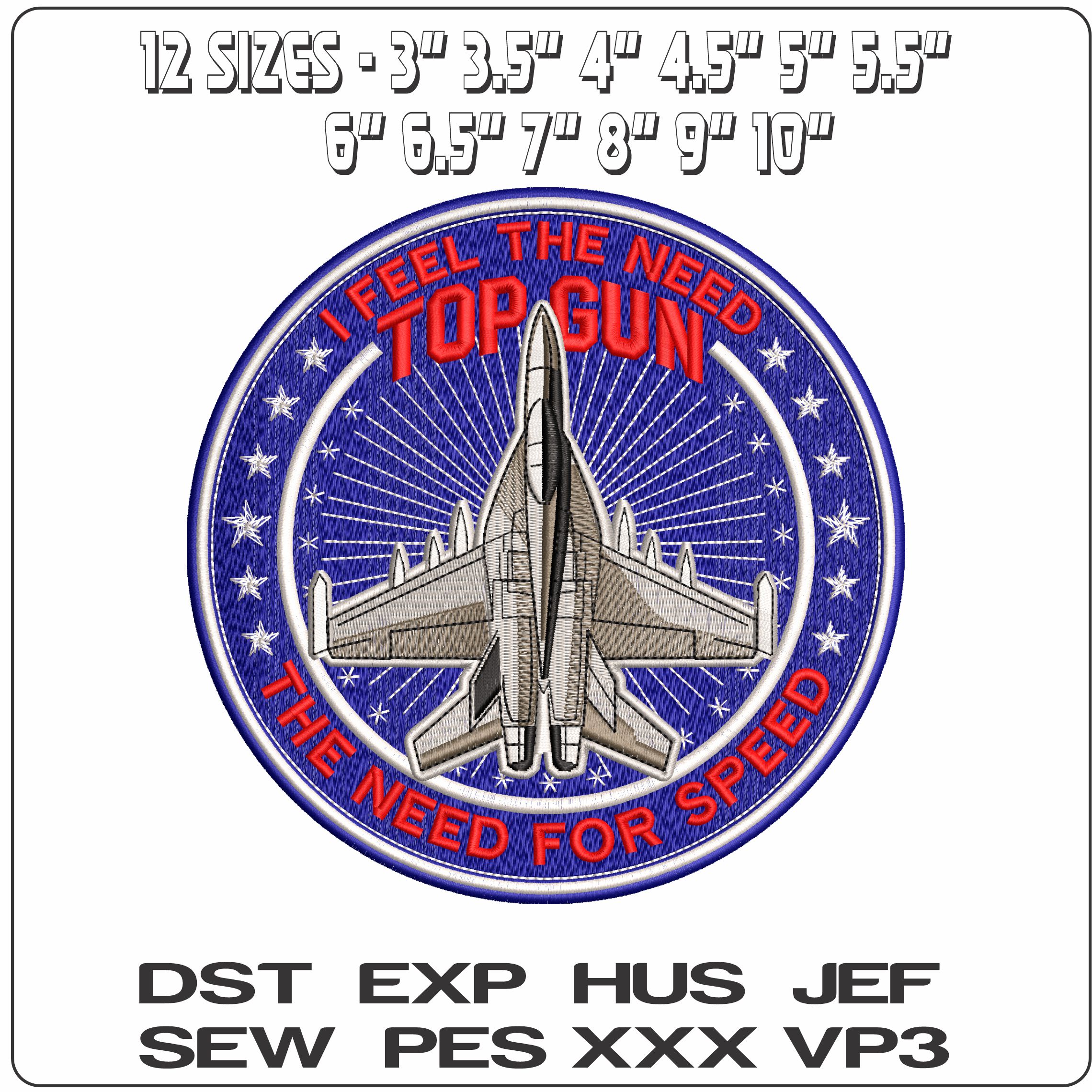 Top Gun Patch Red White and Blue  - Elegant embroidery design file - instant download — view 2
