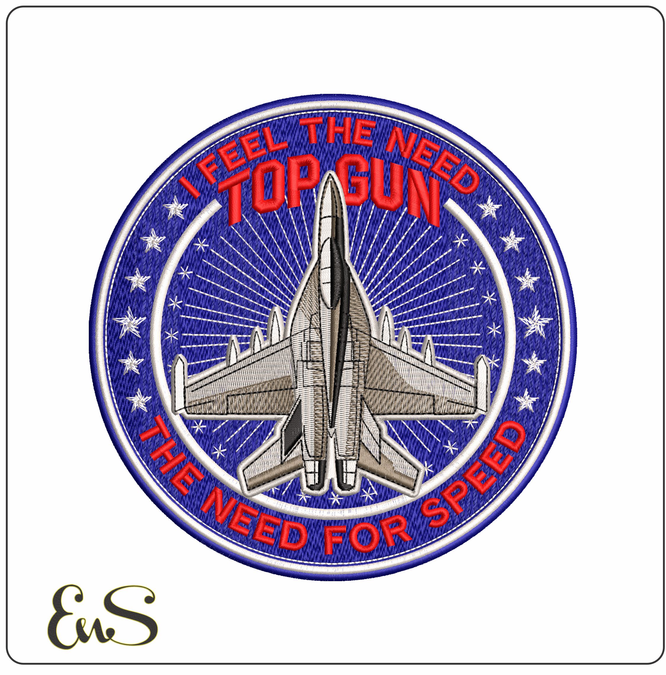 Top Gun Patch Red White and Blue  - Elegant embroidery design file - instant download