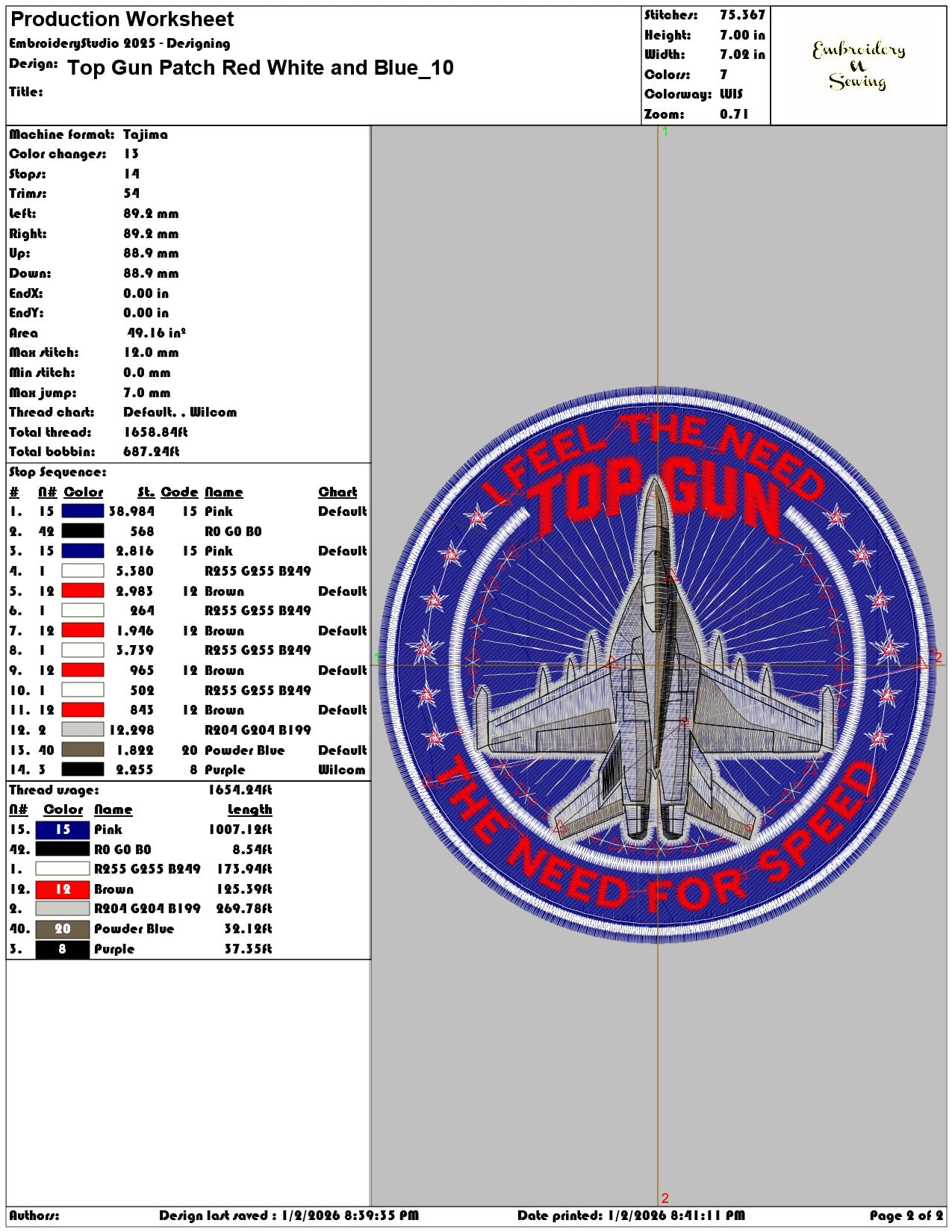 Top Gun Patch Red White and Blue  - Elegant embroidery design file - instant download — view 4