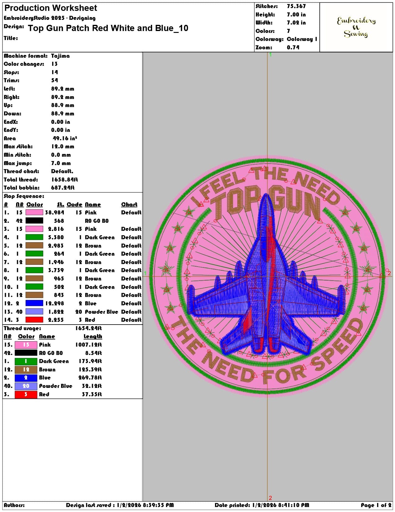 Top Gun Patch Red White and Blue  - Elegant embroidery design file - instant download — view 3