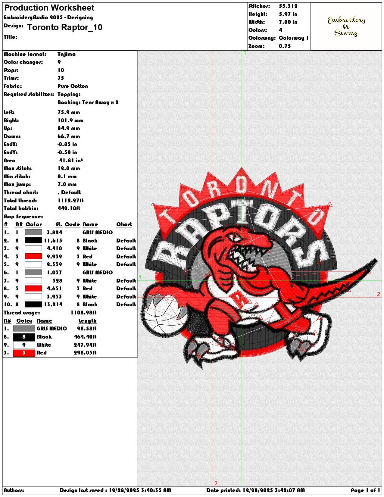 Toronto Raptor  - Elegant embroidery design file - instant download — view 3