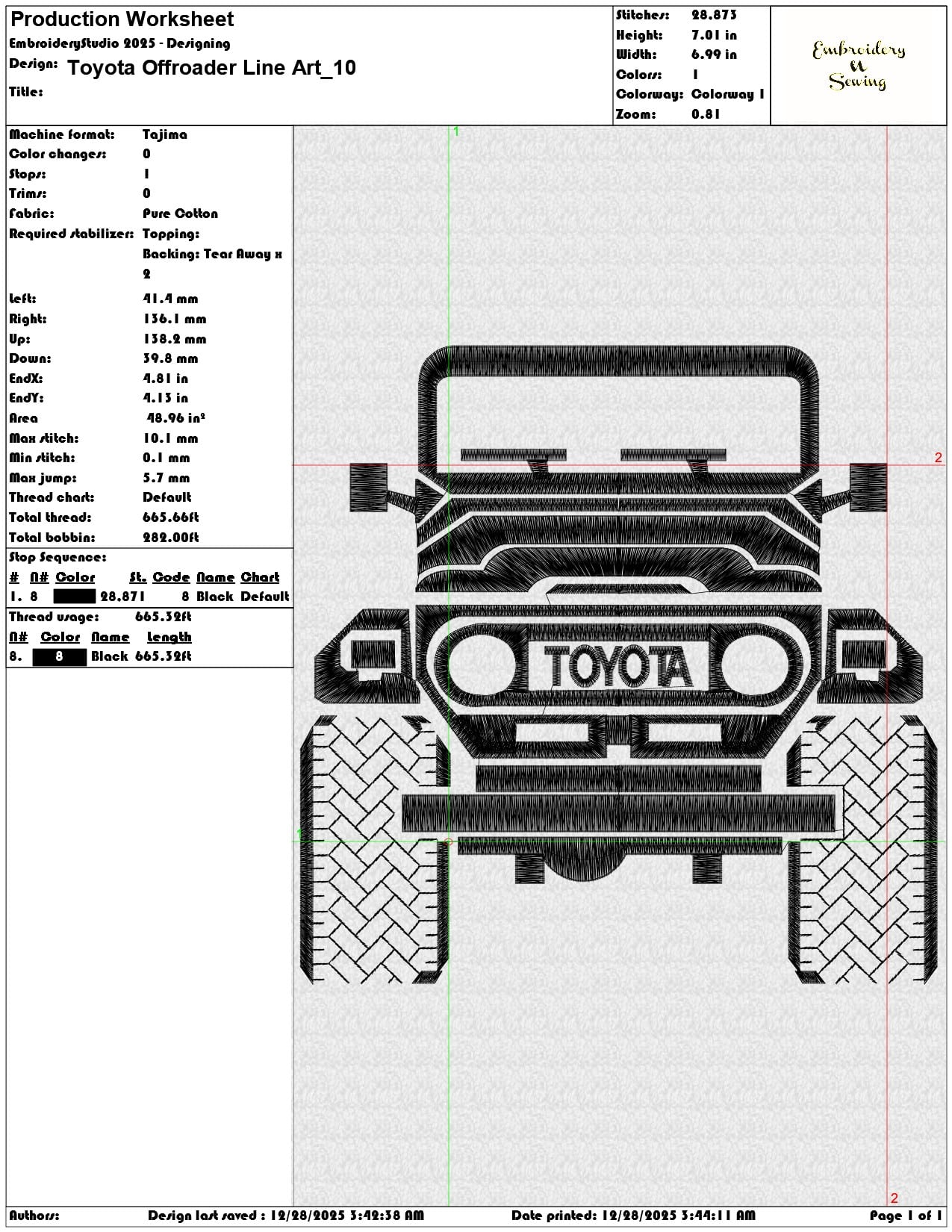 Toyota Offroader Line Art  - Elegant embroidery design file - instant download — view 3