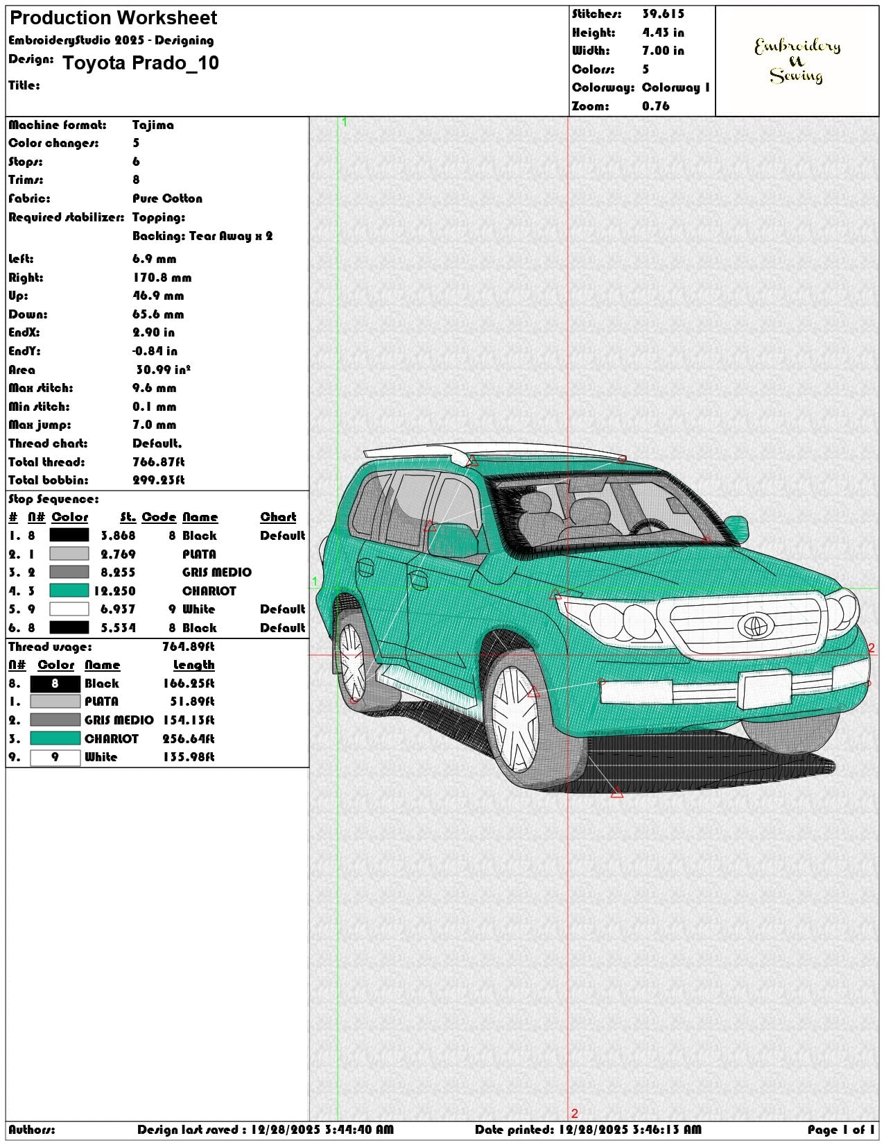 Toyota Prado  - Elegant embroidery design file - instant download — view 3