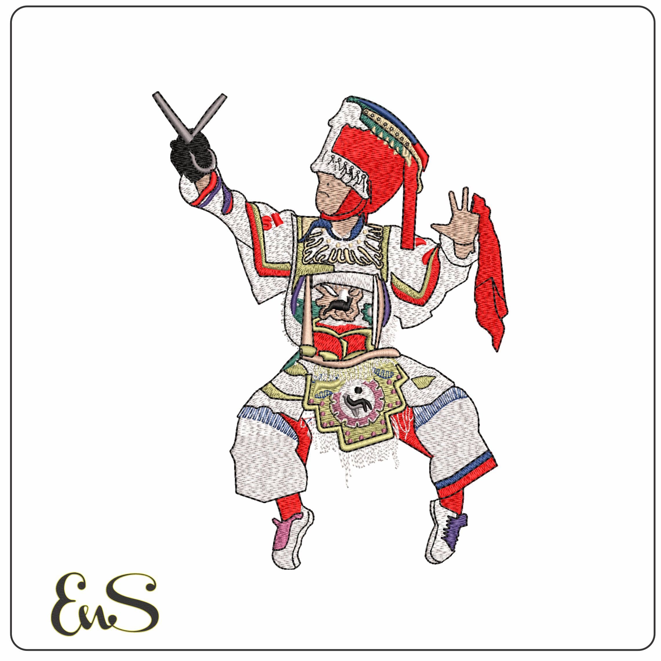 Traditional Chinese Warrior  - Elegant embroidery design file - instant download