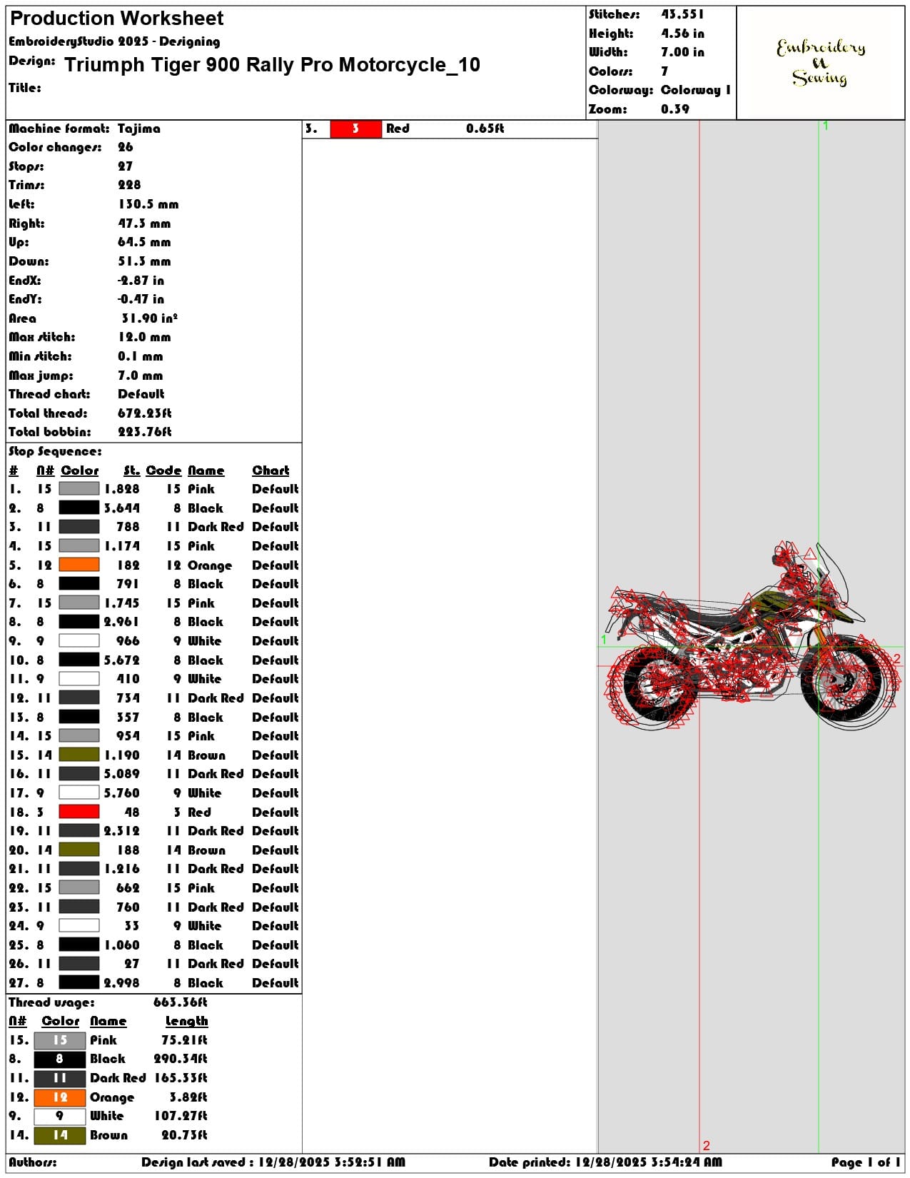 Triumph Tiger 900 Rally Pro Motorcycle  - Elegant embroidery design file - instant download — view 3