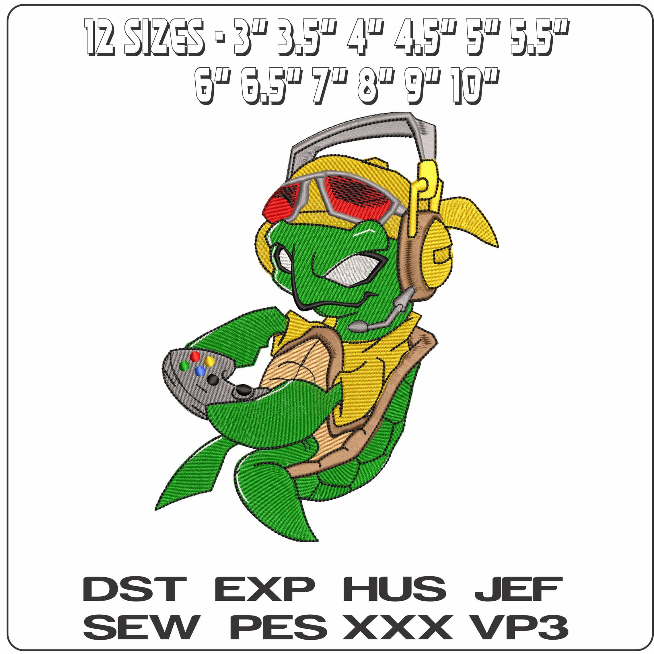 Turtle Gamer  - Elegant embroidery design file - instant download — view 2