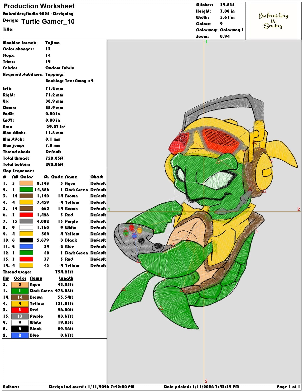 Turtle Gamer  - Elegant embroidery design file - instant download — view 3