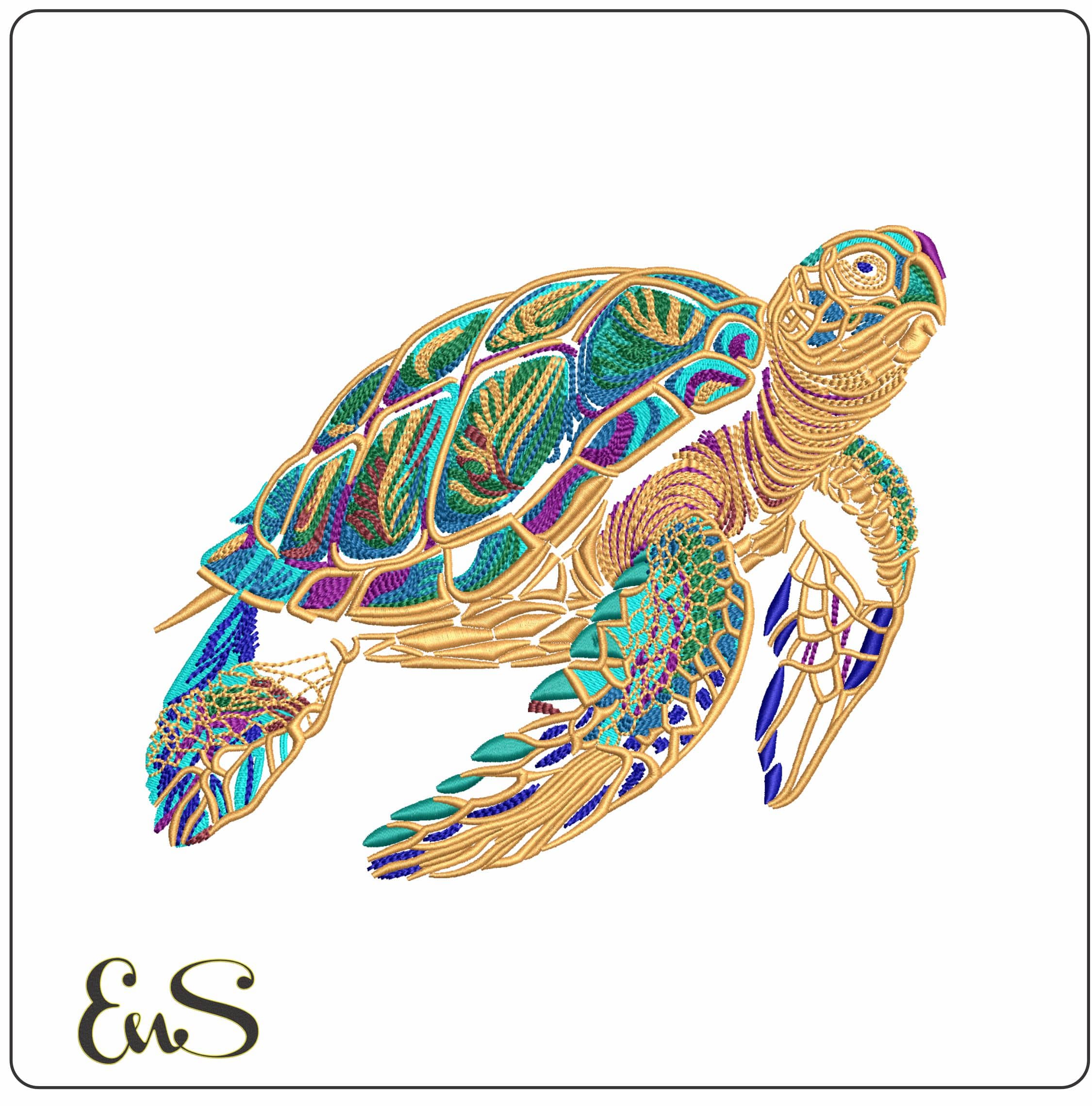 Turtle gluiding through sea  - Elegant embroidery design file - instant download