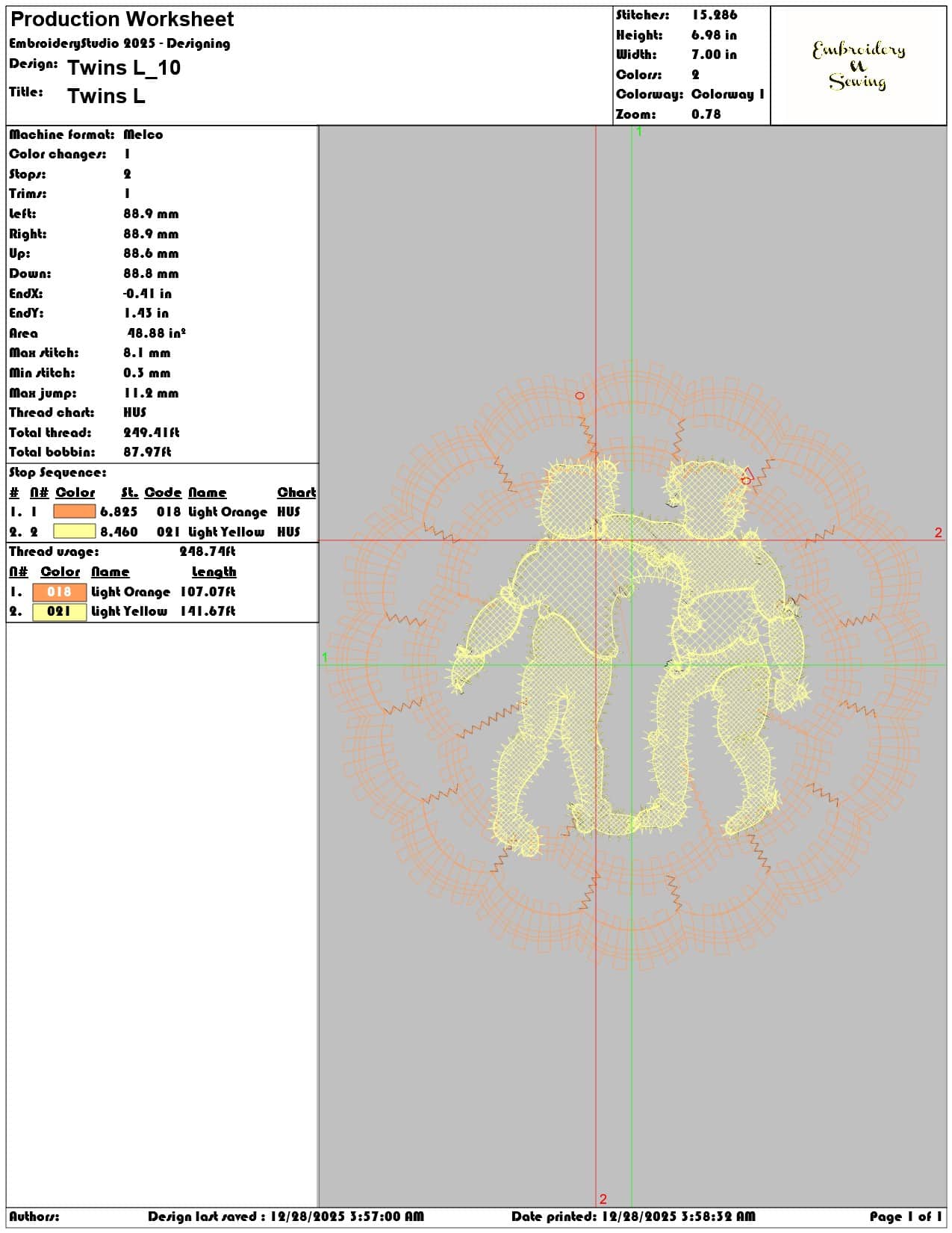 Twins L  - Elegant embroidery design file - instant download — view 3