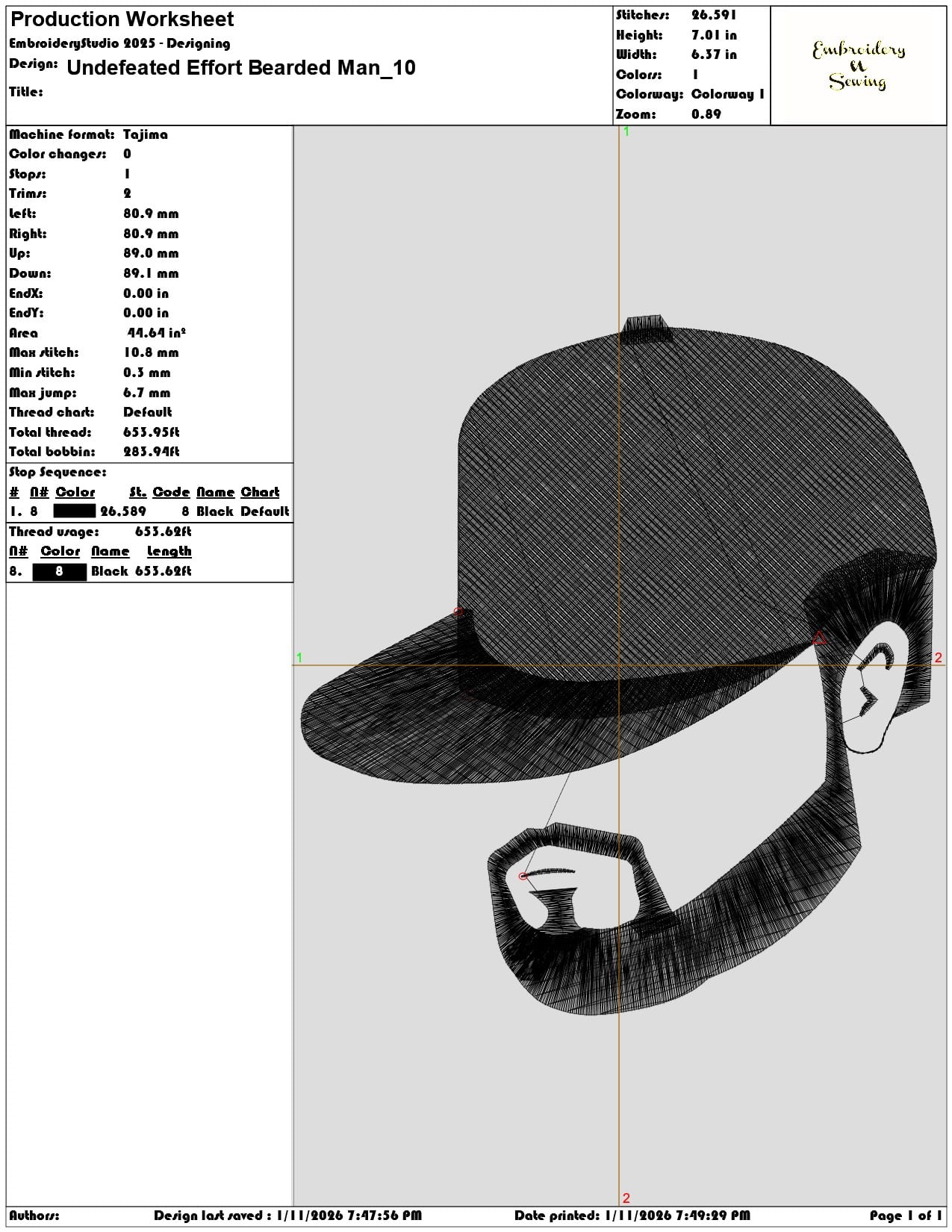 Undefeated Effort Bearded Man  - Elegant embroidery design file - instant download — view 3