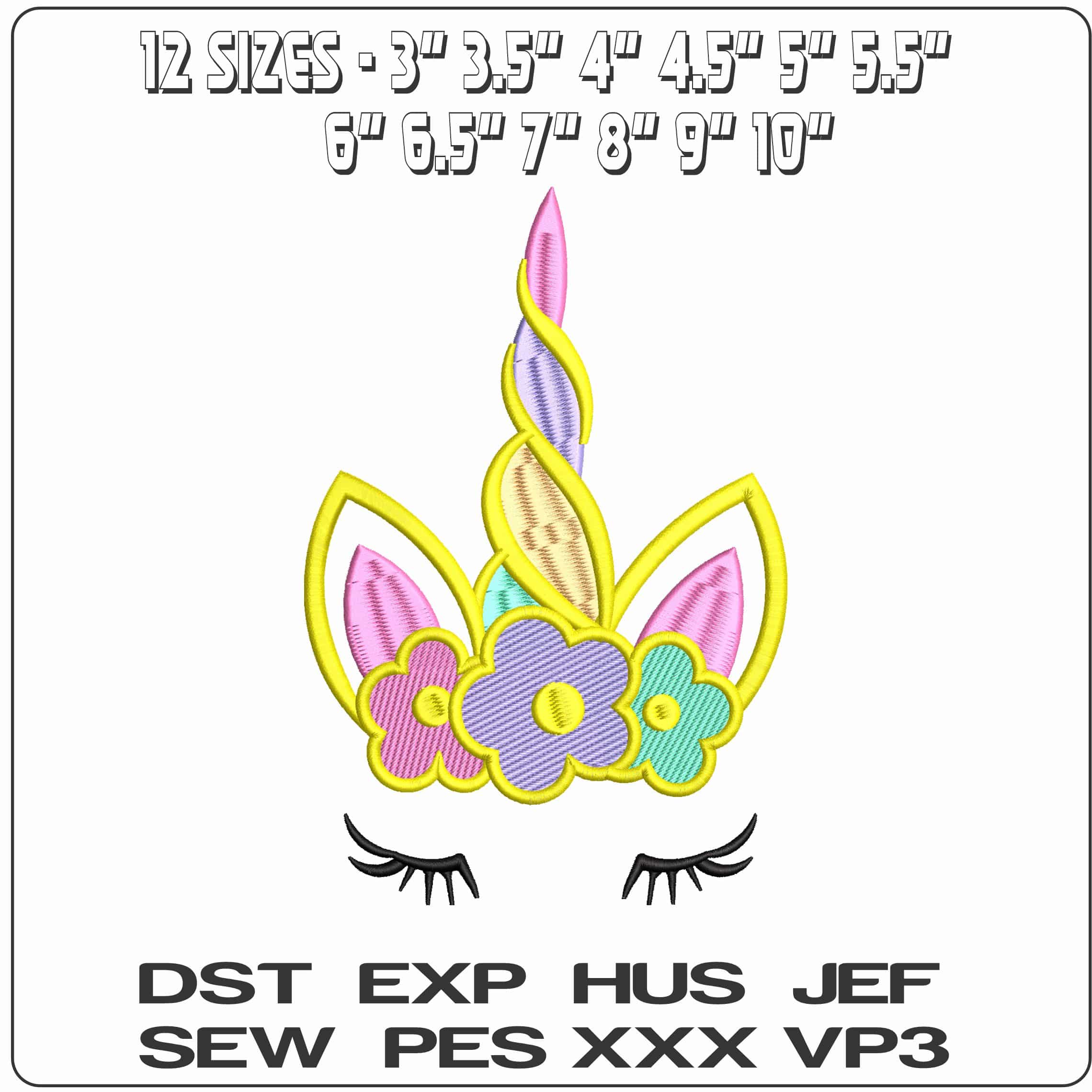 Unicorn Face Colored Horn and Flowers  - Elegant embroidery design file - instant download — view 2