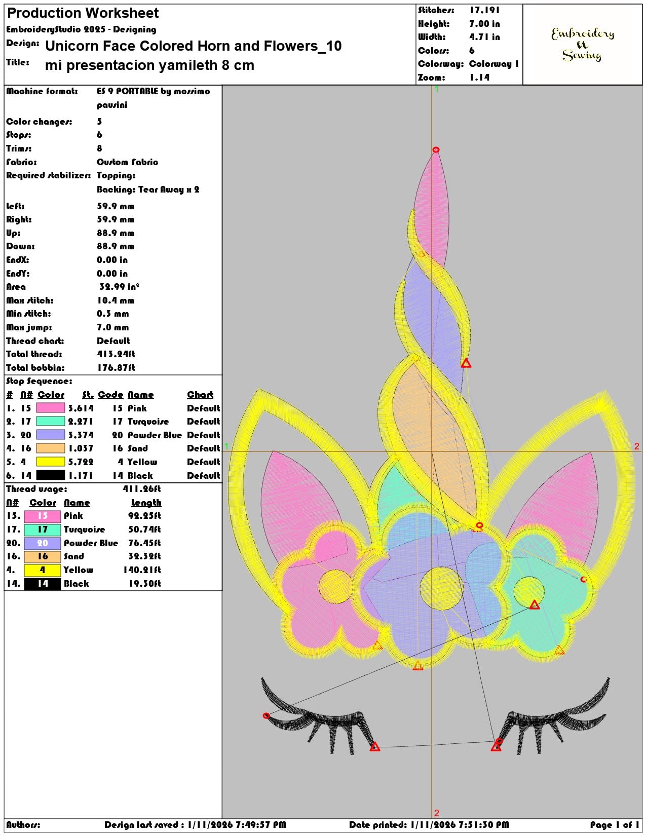 Unicorn Face Colored Horn and Flowers  - Elegant embroidery design file - instant download — view 3