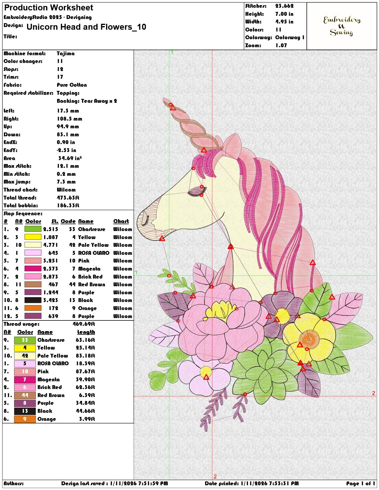 Unicorn Head and Flowers  - Elegant embroidery design file - instant download — view 3