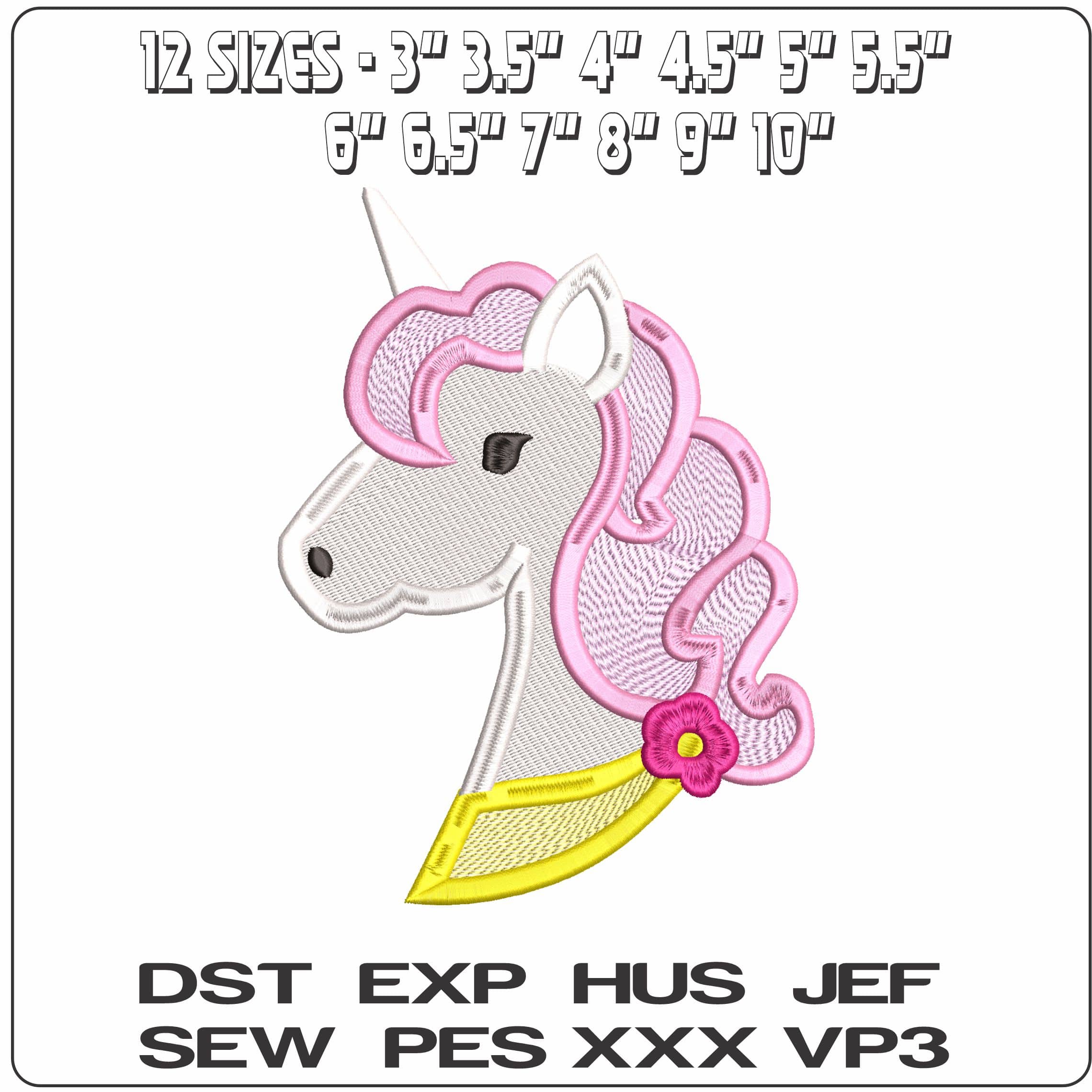 Unicorn Head No Color   - Elegant embroidery design file - instant download — view 2