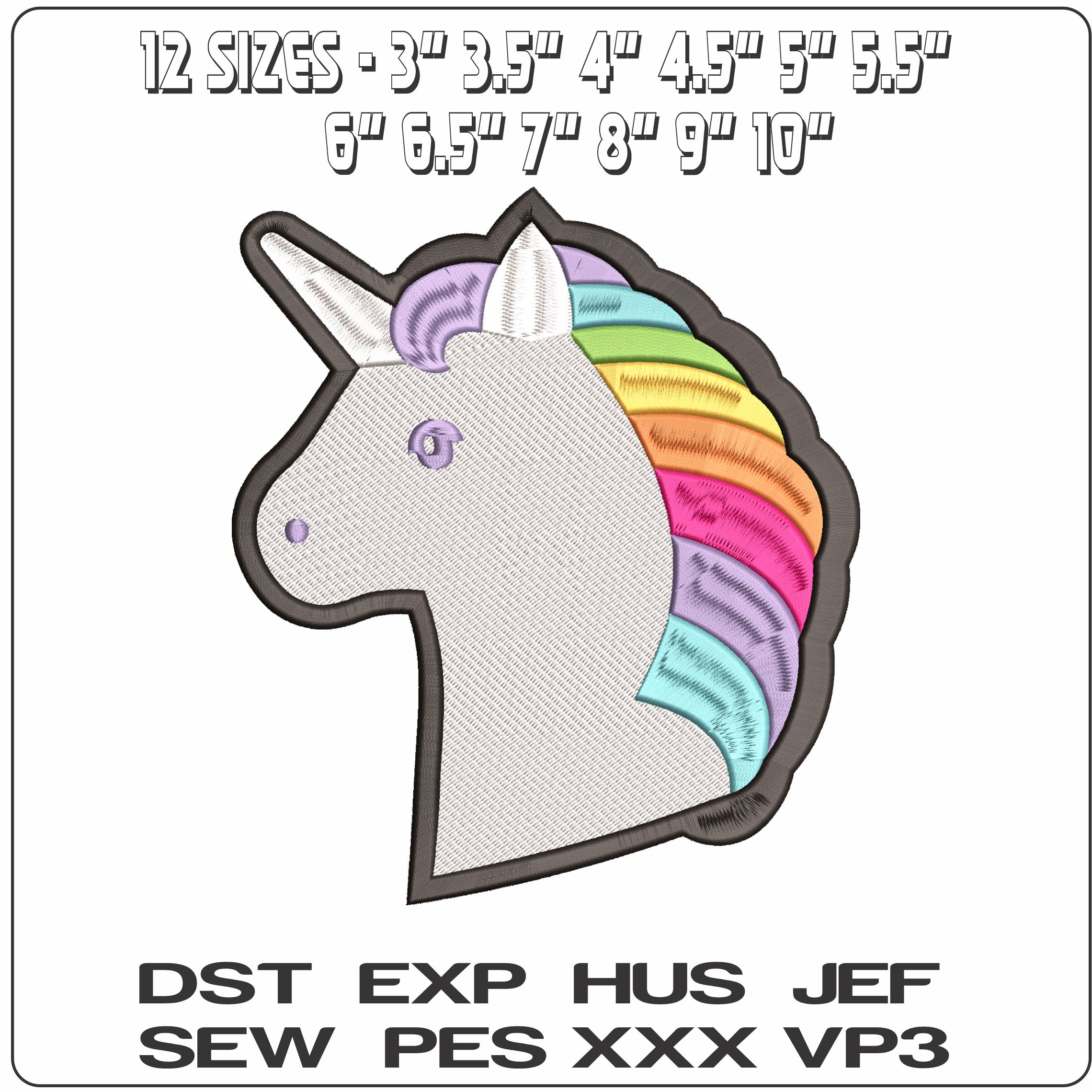 Unicorn Head Plain   - Elegant embroidery design file - instant download — view 2