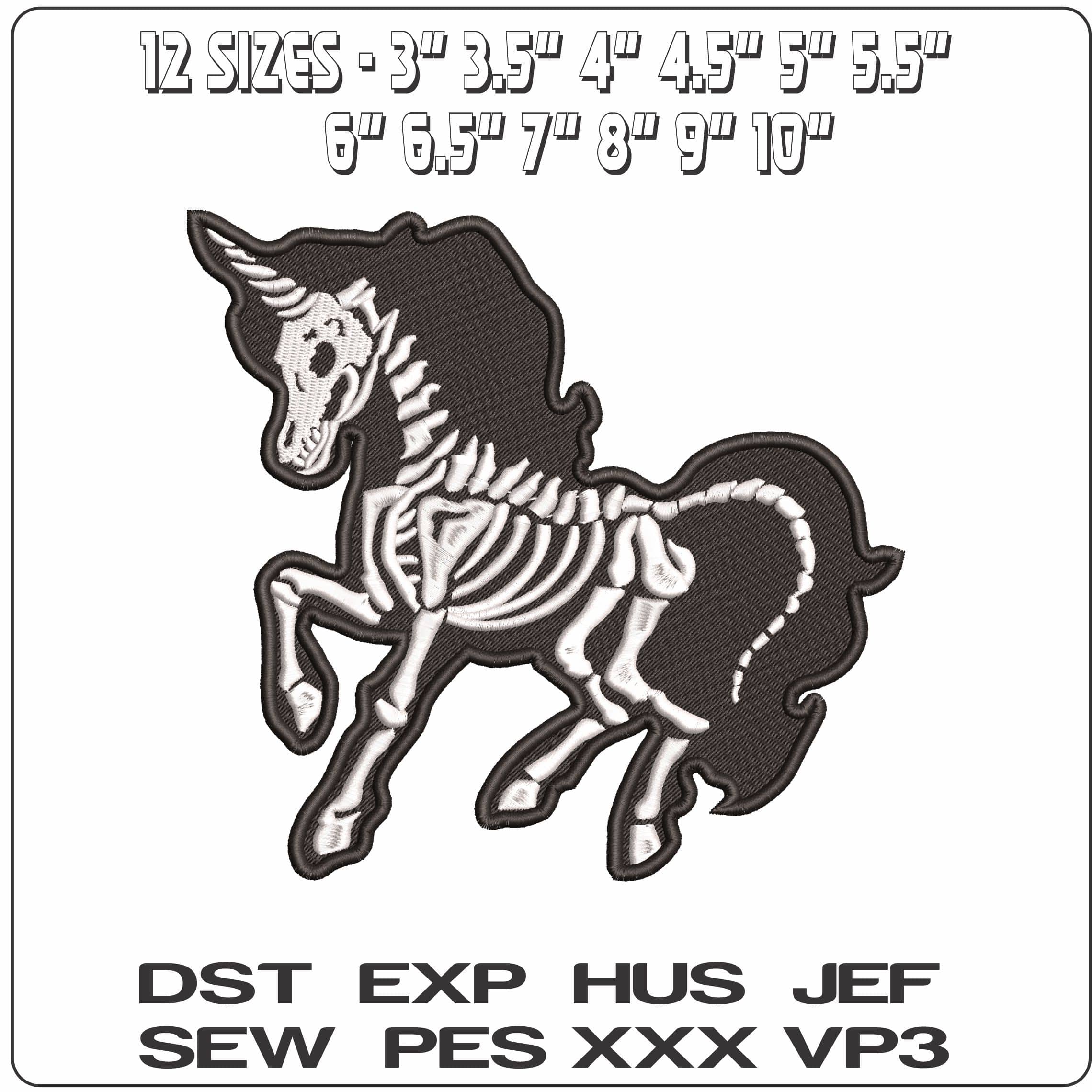 Unicorn Skeleton for Halloween   - Elegant embroidery design file - instant download — view 2