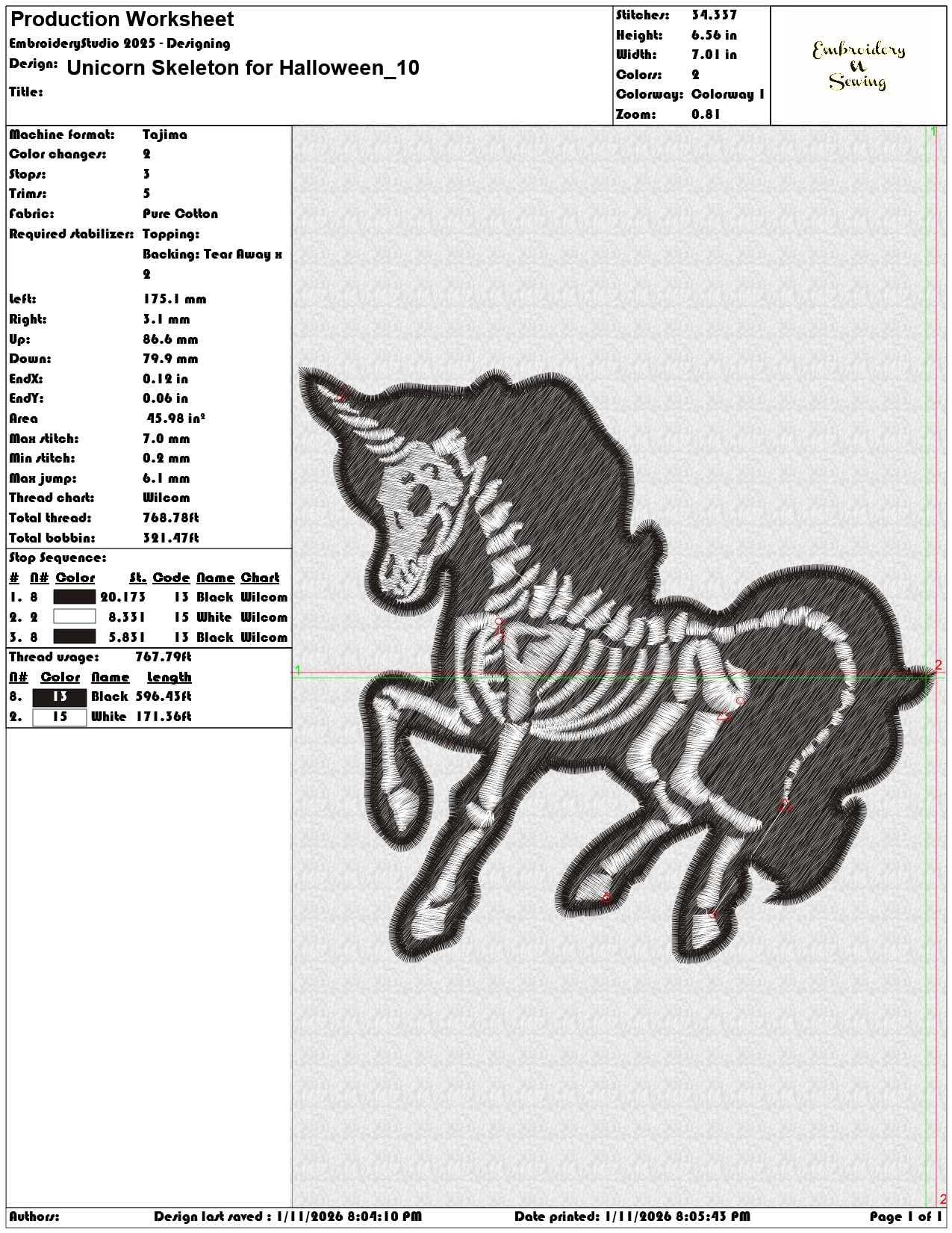 Unicorn Skeleton for Halloween   - Elegant embroidery design file - instant download — view 3